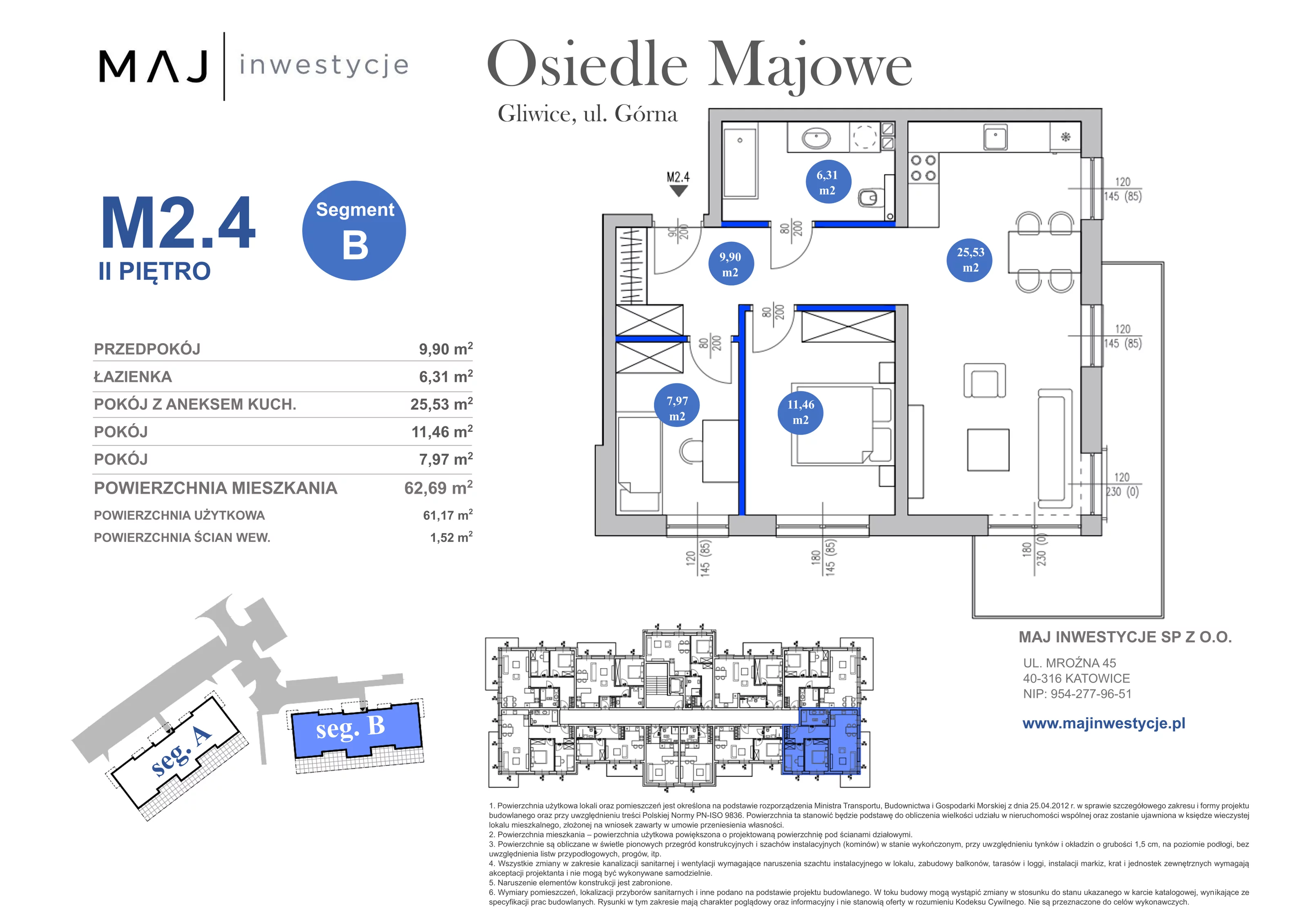 3 pokoje, mieszkanie 62,69 m², piętro 2, oferta nr B2.4, Osiedle Majowe 2.0, Gliwice, Ligota Zabrska, ul. Górna 28C