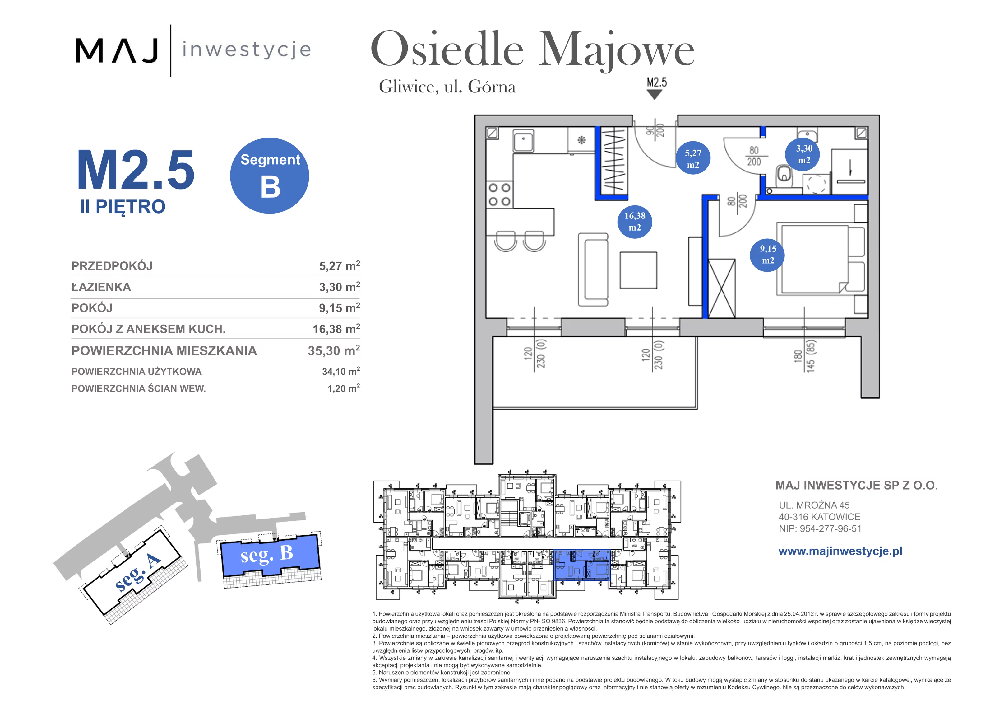2 pokoje, mieszkanie 35,30 m², piętro 2, oferta nr B2.5, Osiedle Majowe 2.0, Gliwice, Ligota Zabrska, ul. Górna 28C