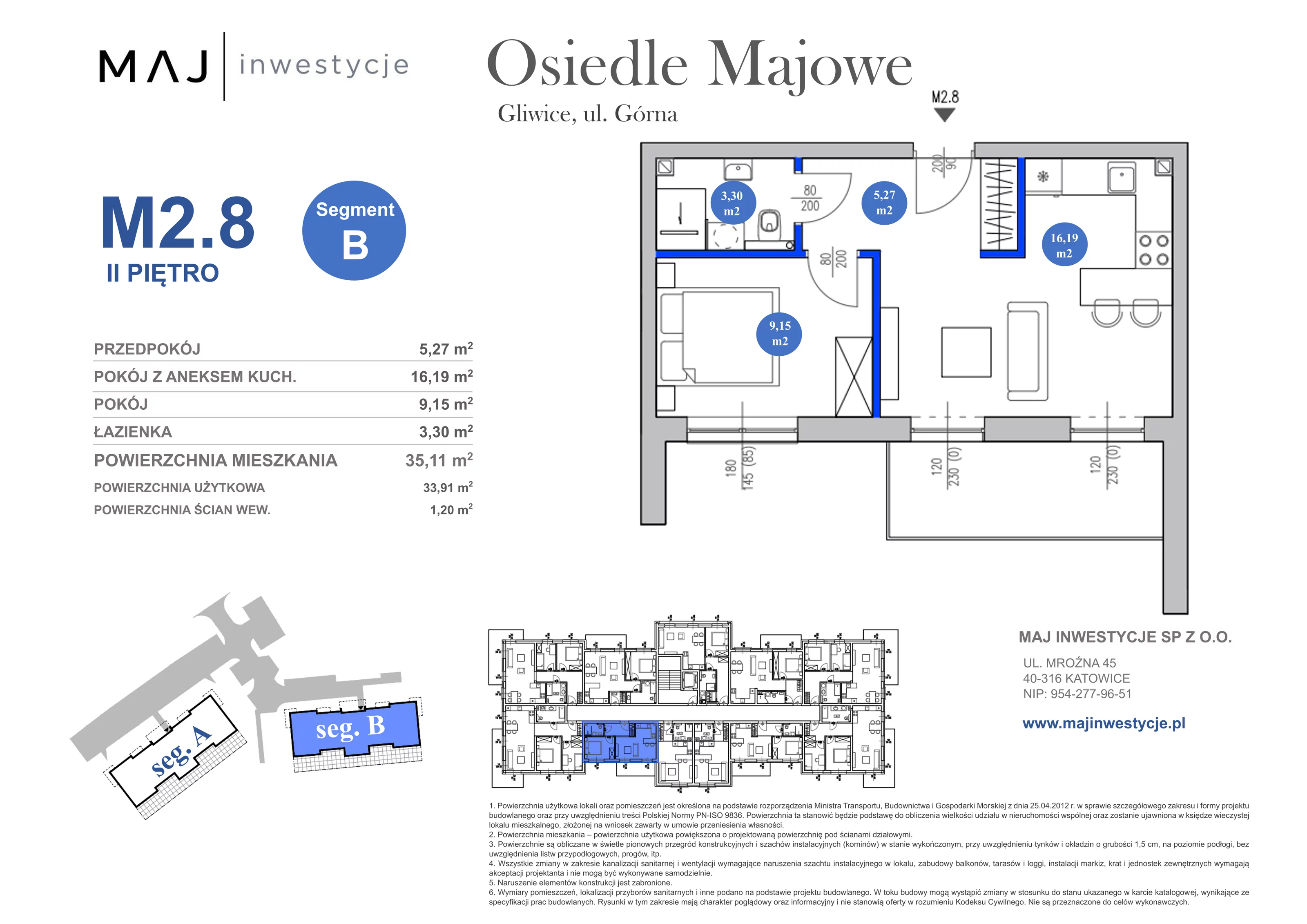 2 pokoje, mieszkanie 35,11 m², piętro 2, oferta nr B2.8, Osiedle Majowe 2.0, Gliwice, Ligota Zabrska, ul. Górna 28C