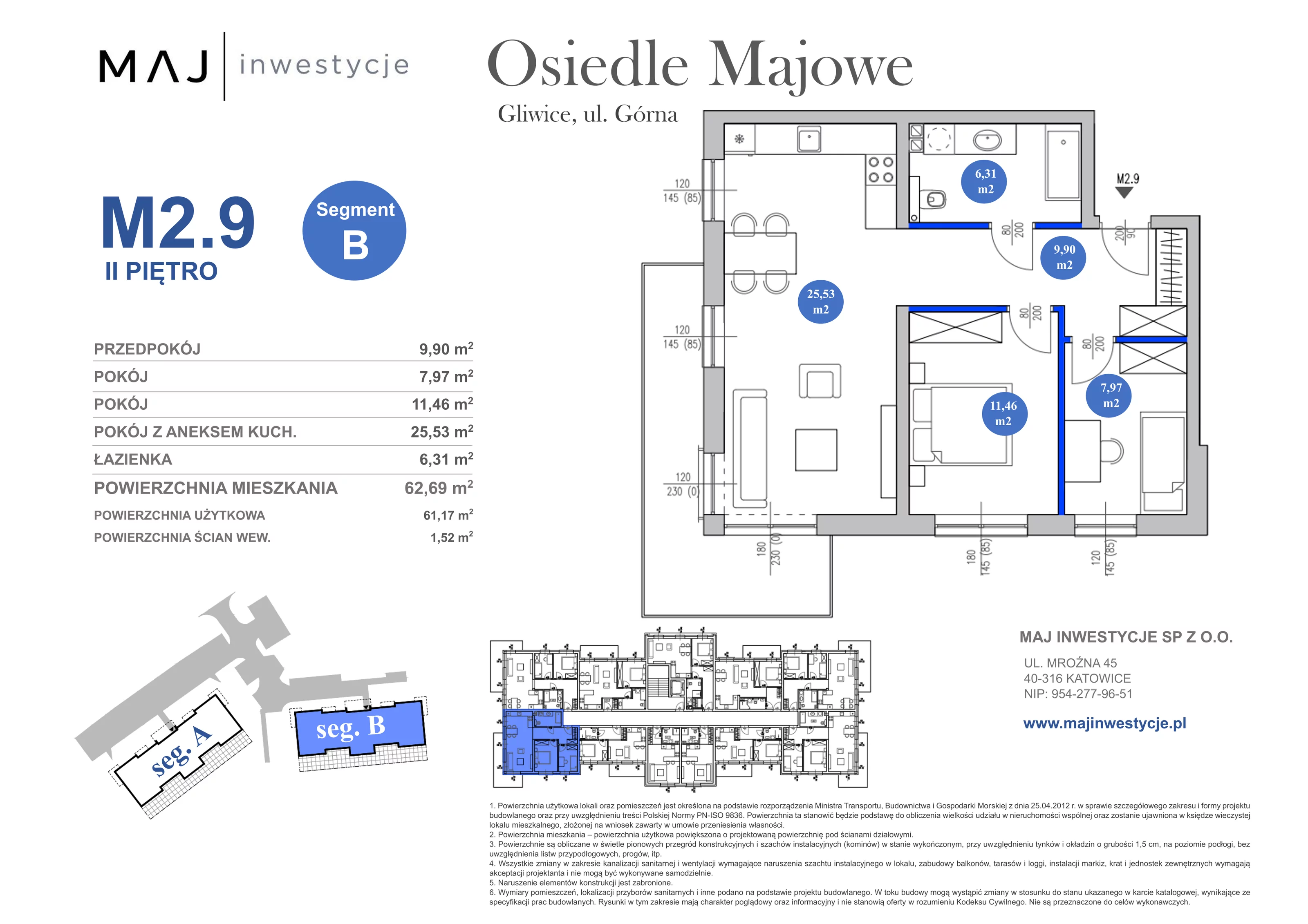 3 pokoje, mieszkanie 62,69 m², piętro 2, oferta nr B2.9, Osiedle Majowe 2.0, Gliwice, Ligota Zabrska, ul. Górna 28C