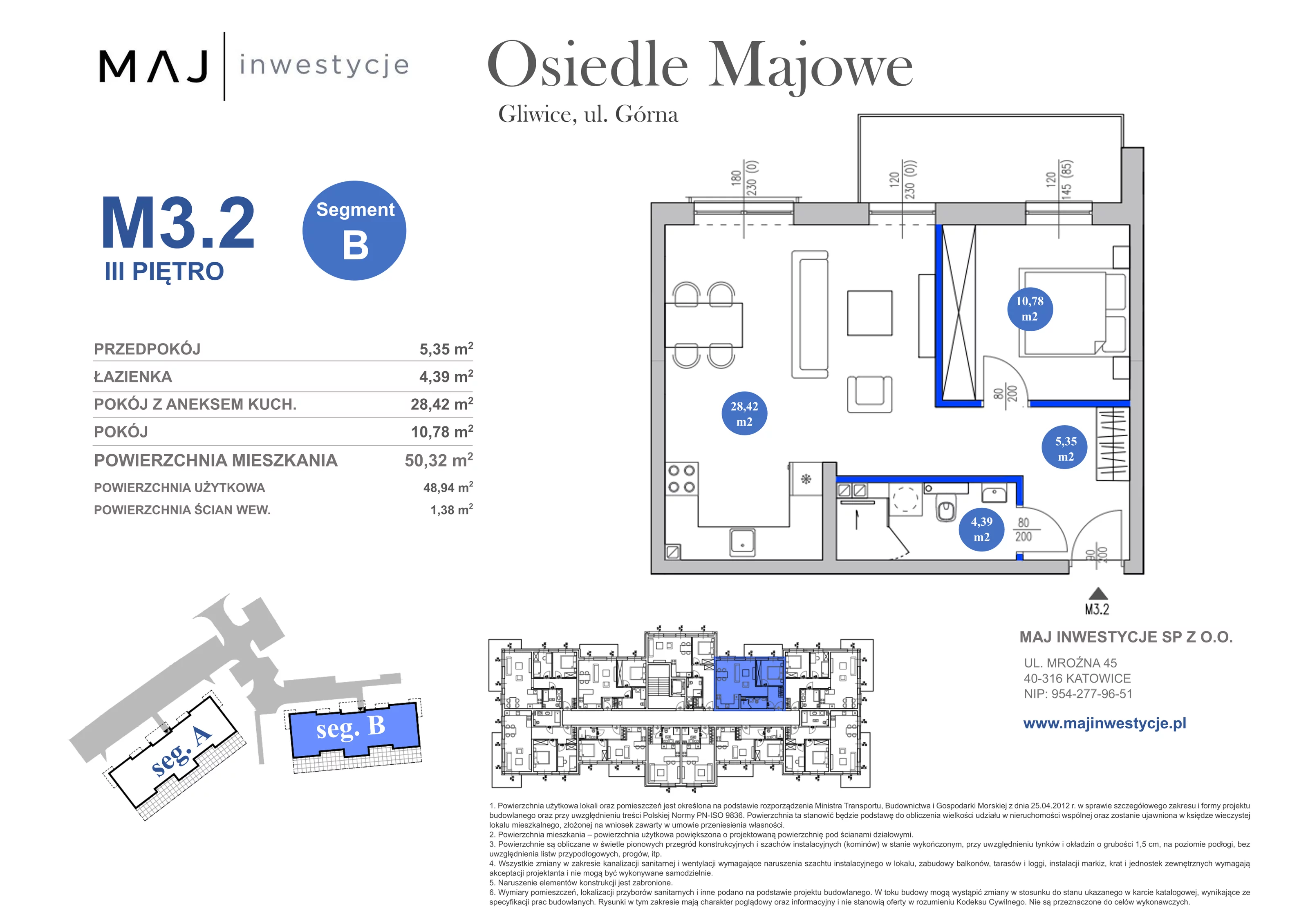 2 pokoje, mieszkanie 50,32 m², piętro 3, oferta nr B3.2, Osiedle Majowe 2.0, Gliwice, Ligota Zabrska, ul. Górna 28C