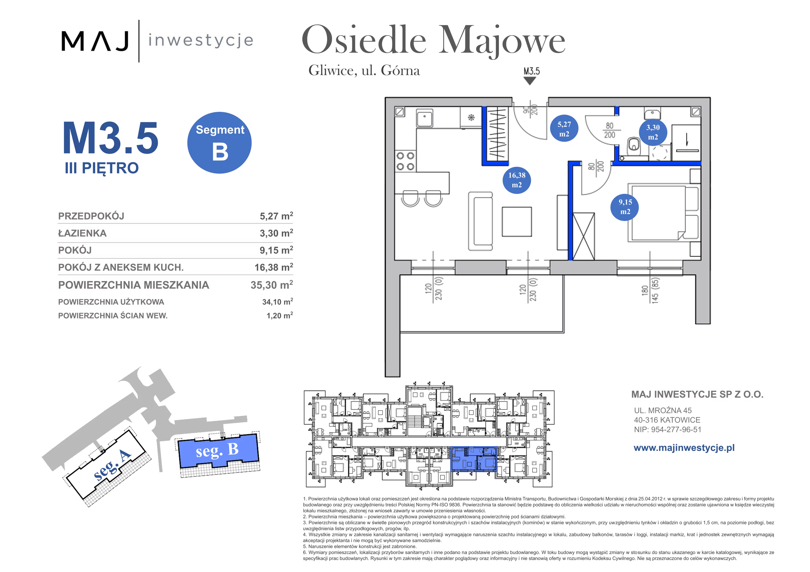 2 pokoje, mieszkanie 35,30 m², piętro 3, oferta nr B3.5, Osiedle Majowe 2.0, Gliwice, Ligota Zabrska, ul. Górna 28C