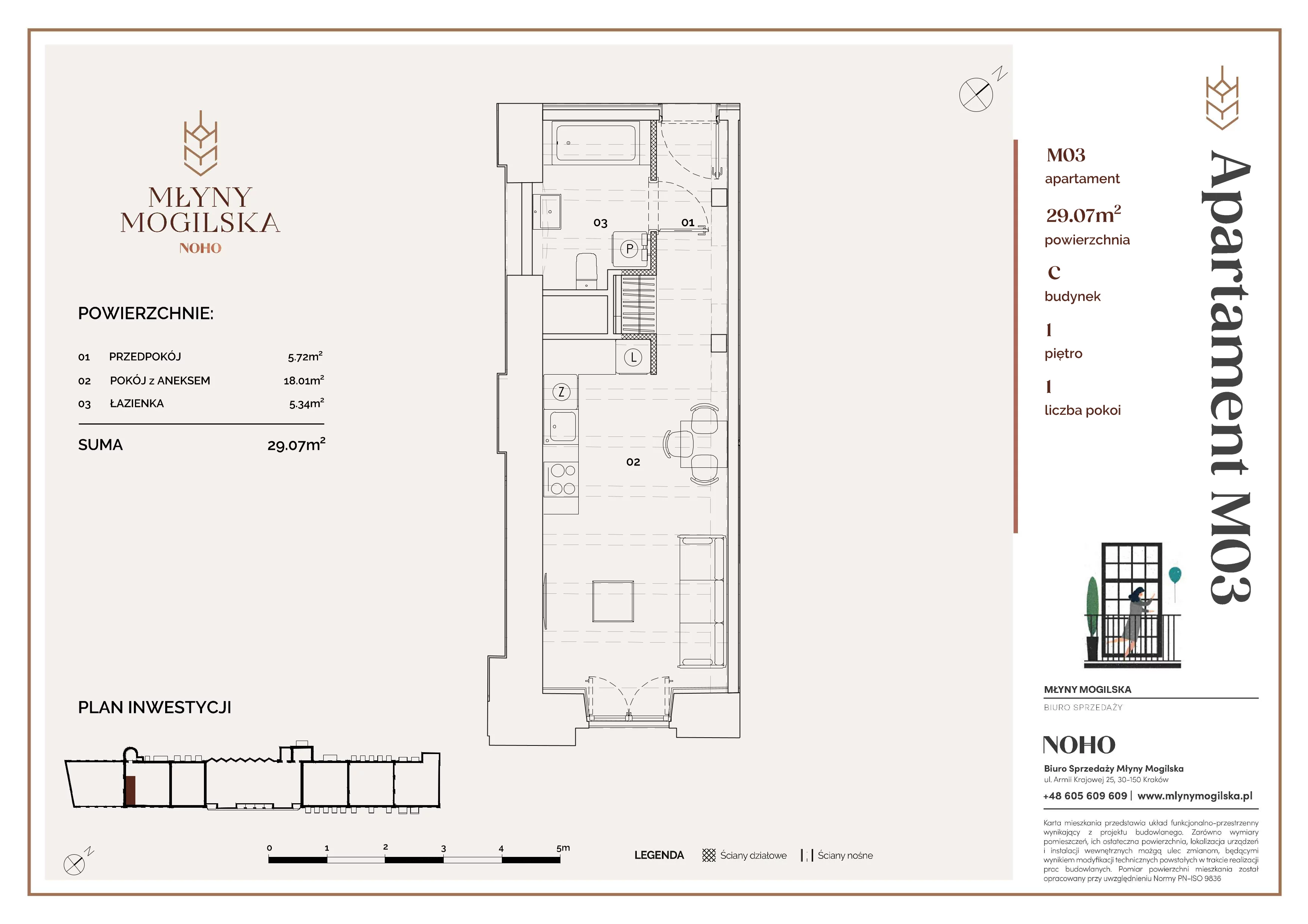 1 pokój, mieszkanie 29,07 m², piętro 1, oferta nr C/3, Młyny Mogilska, Kraków, Prądnik Czerwony, Rakowice, ul. Mogilska