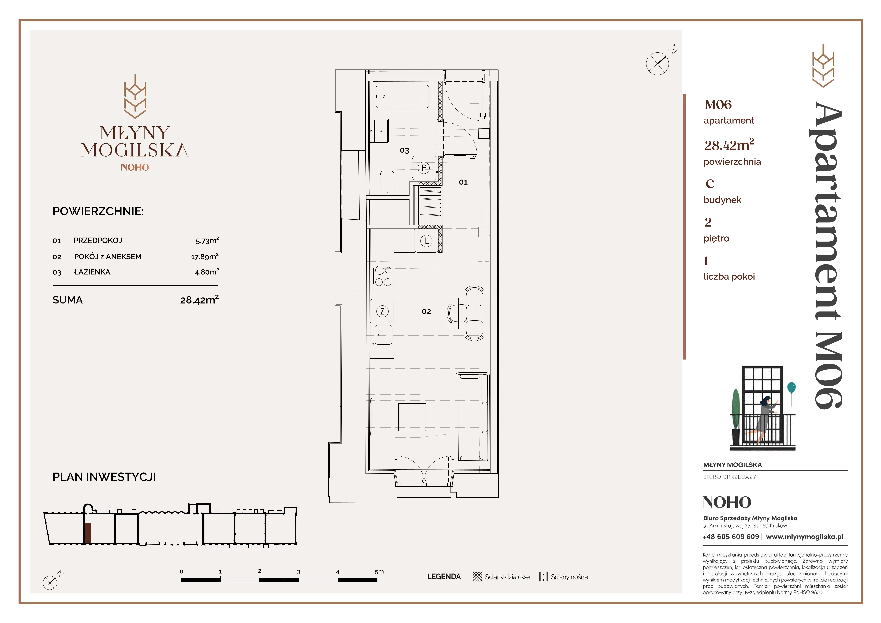 1 pokój, mieszkanie 28,42 m², piętro 2, oferta nr C/6, Młyny Mogilska, Kraków, Prądnik Czerwony, Rakowice, ul. Mogilska