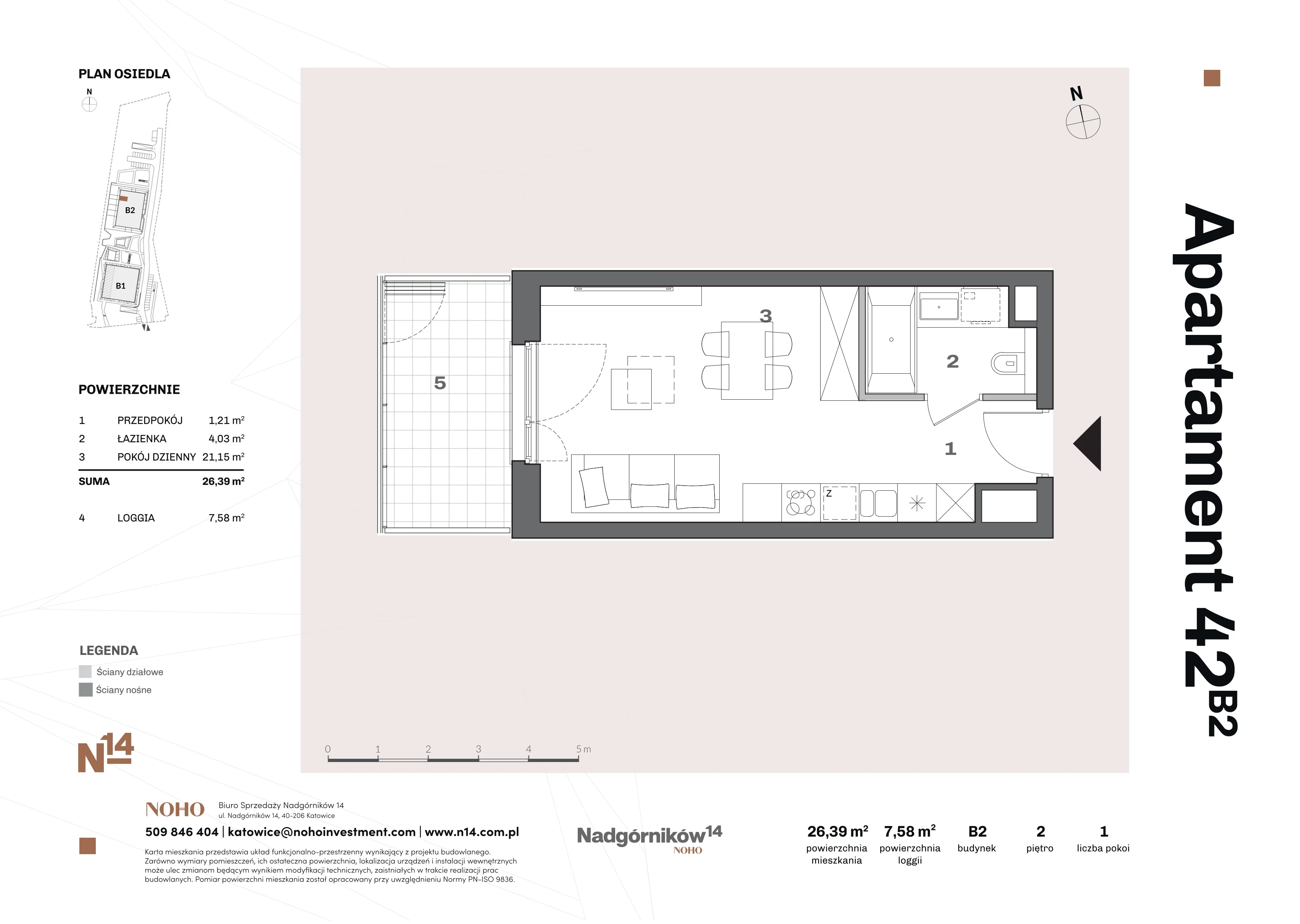 1 pokój, apartament 26,39 m², piętro 2, oferta nr B2/42, Nadgórników 14, Katowice, Bogucice, ul. Nadgórników 14