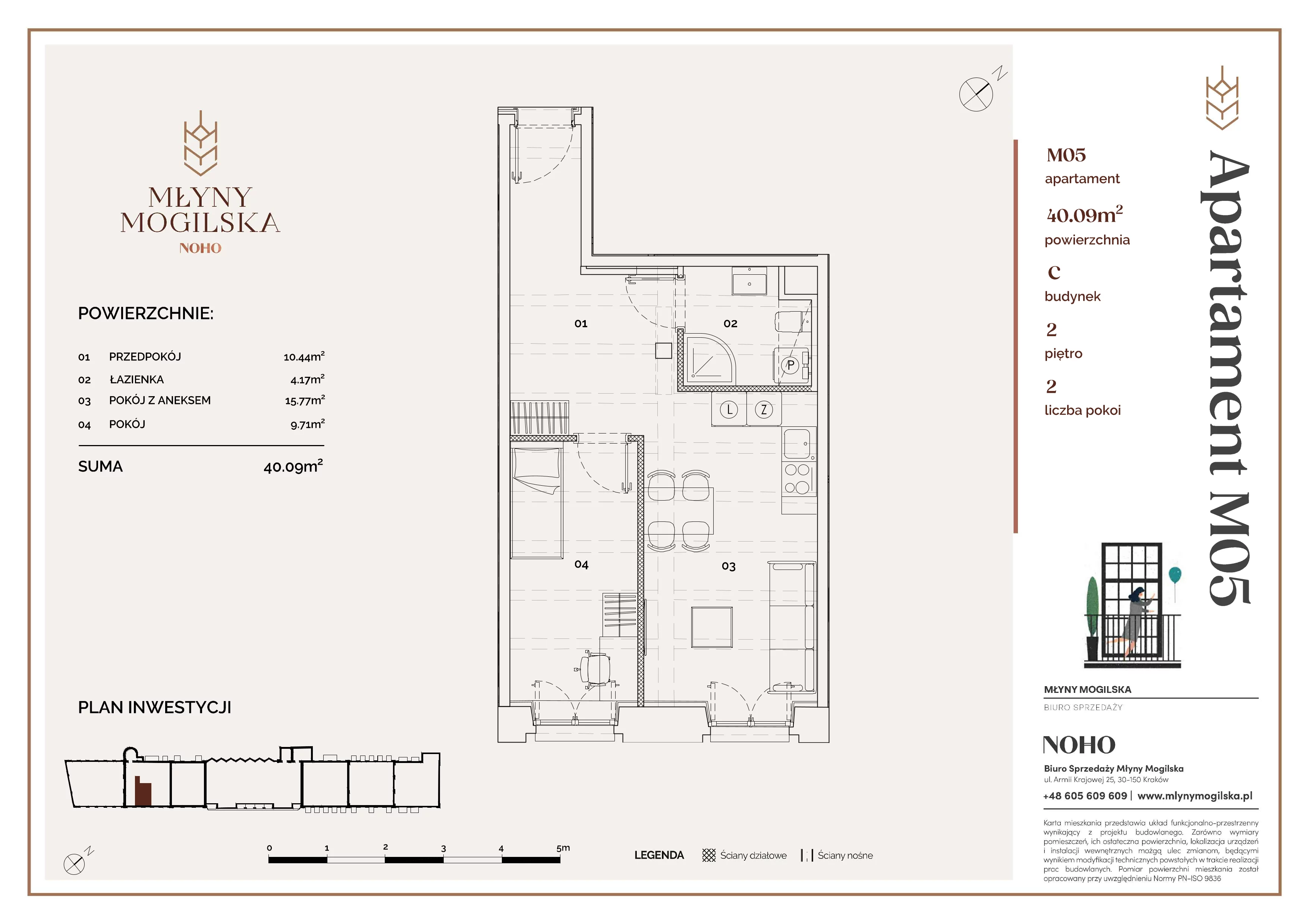 2 pokoje, mieszkanie 40,09 m², piętro 2, oferta nr C/5, Młyny Mogilska, Kraków, Prądnik Czerwony, Rakowice, ul. Mogilska