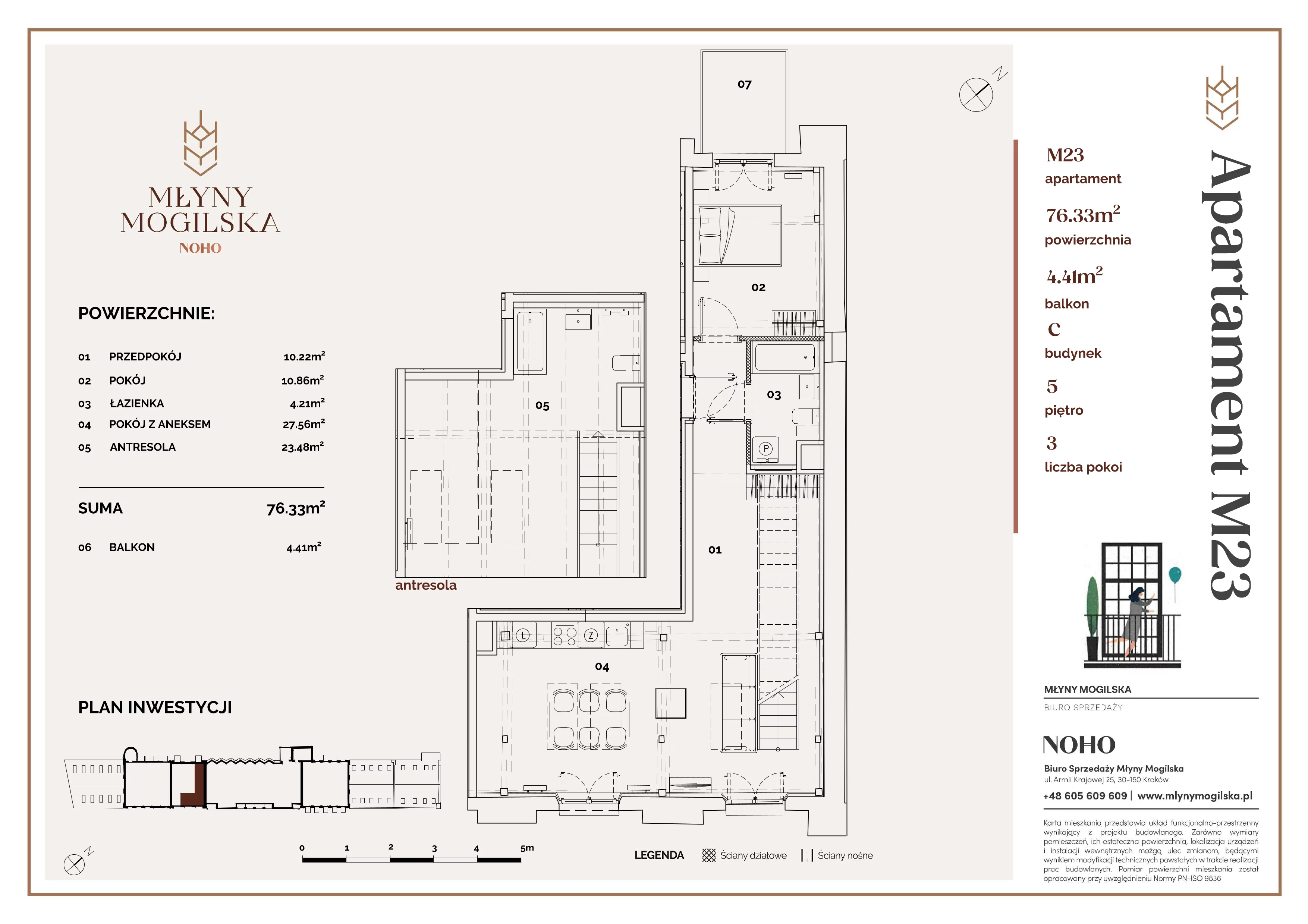 2 pokoje, mieszkanie 76,33 m², piętro 5, oferta nr C/23, Młyny Mogilska, Kraków, Prądnik Czerwony, Rakowice, ul. Mogilska