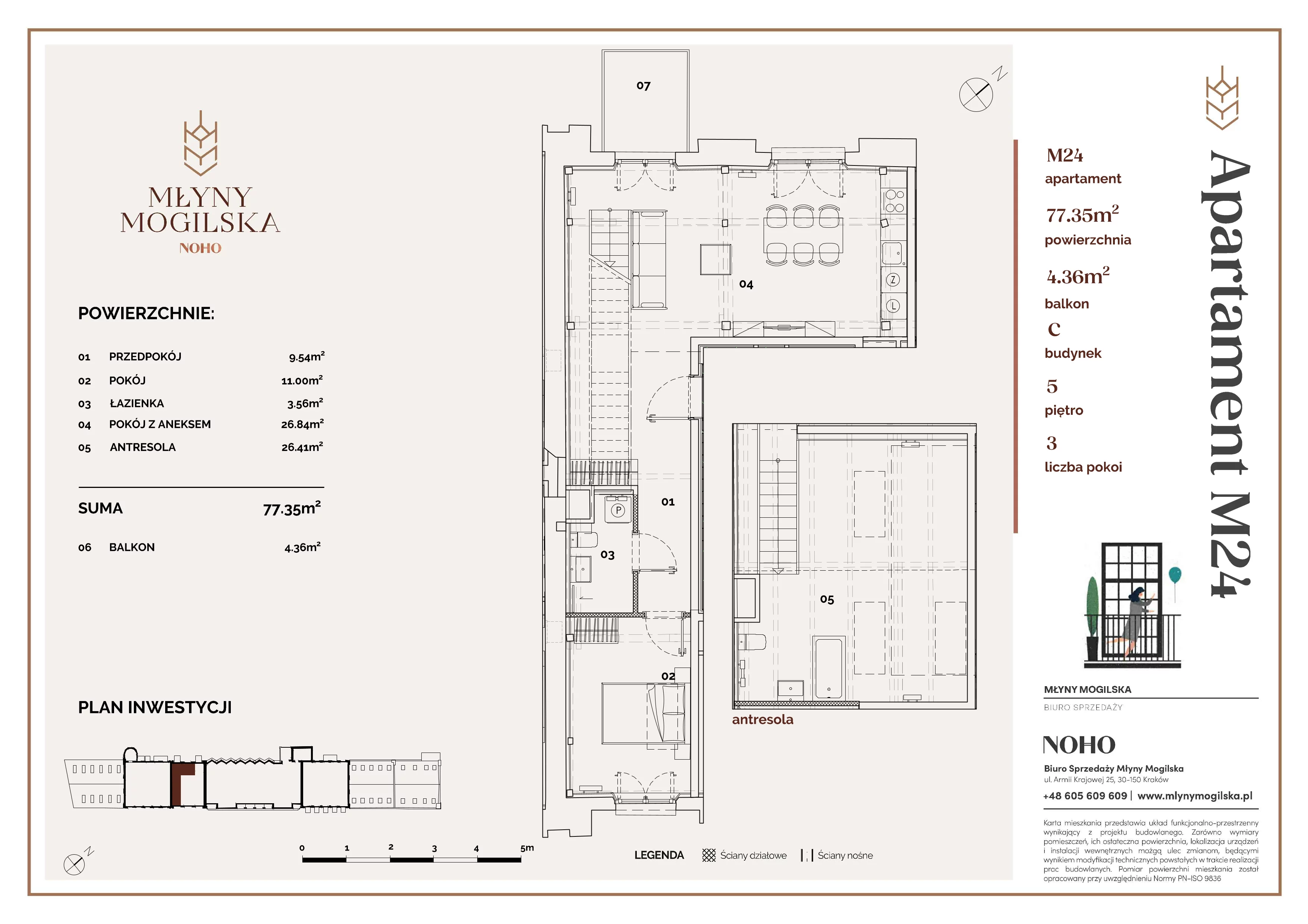 2 pokoje, mieszkanie 77,35 m², piętro 5, oferta nr C/24, Młyny Mogilska, Kraków, Prądnik Czerwony, Rakowice, ul. Mogilska