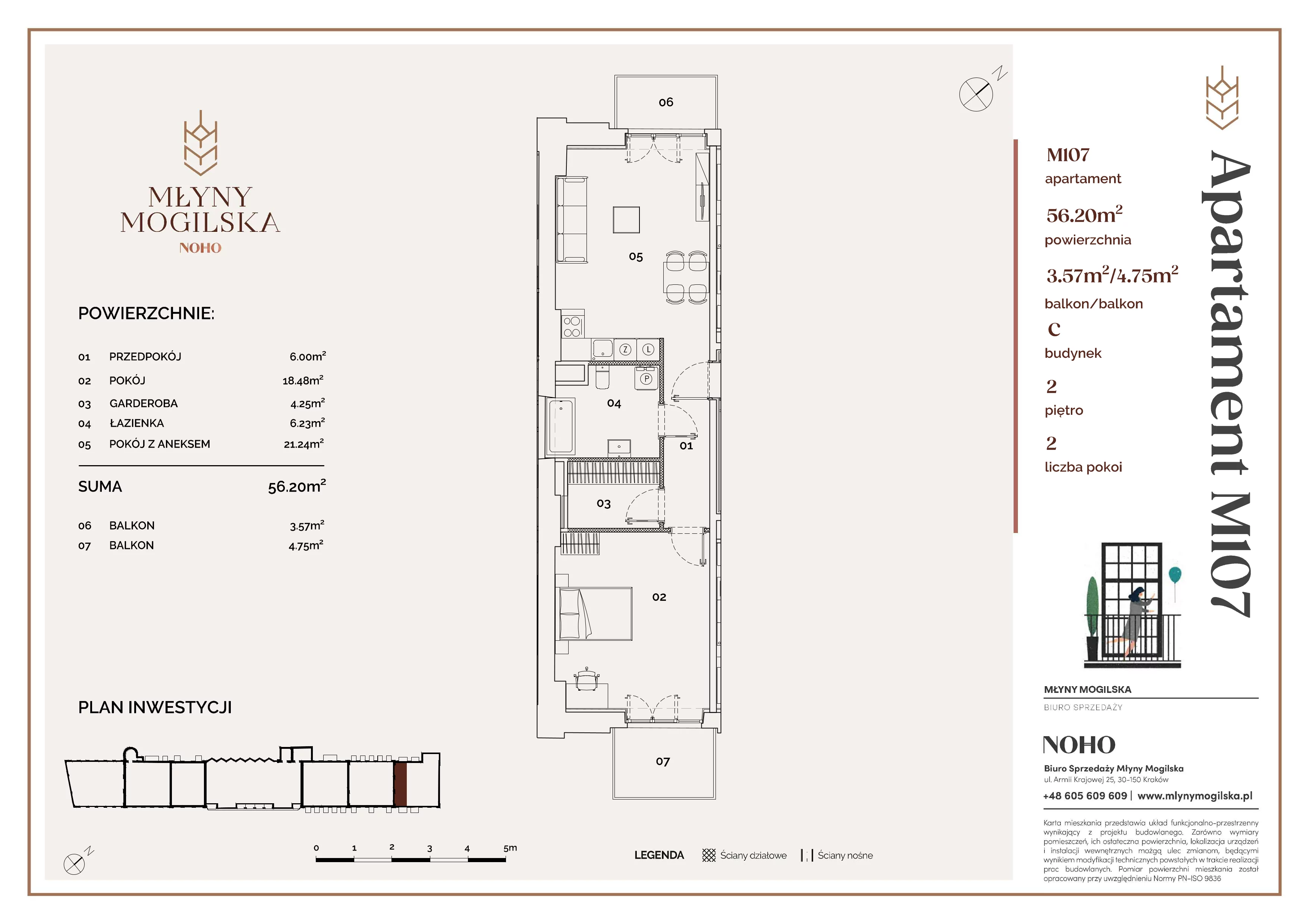 2 pokoje, mieszkanie 56,20 m², piętro 2, oferta nr C/107, Młyny Mogilska, Kraków, Prądnik Czerwony, Rakowice, ul. Mogilska