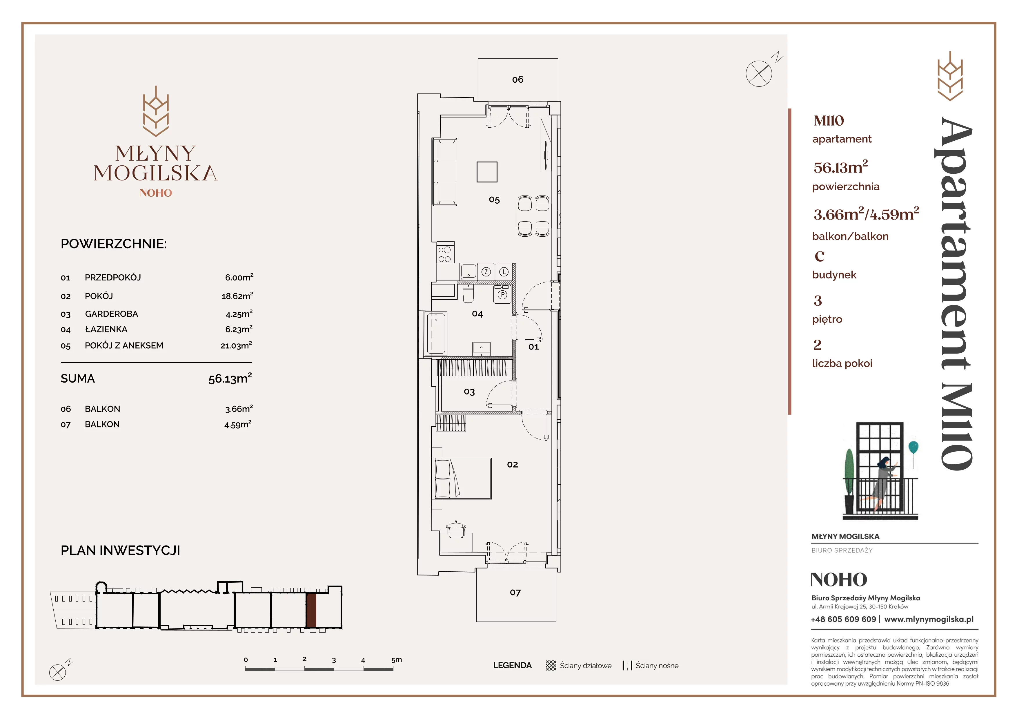 2 pokoje, mieszkanie 56,13 m², piętro 3, oferta nr C/110, Młyny Mogilska, Kraków, Prądnik Czerwony, Rakowice, ul. Mogilska