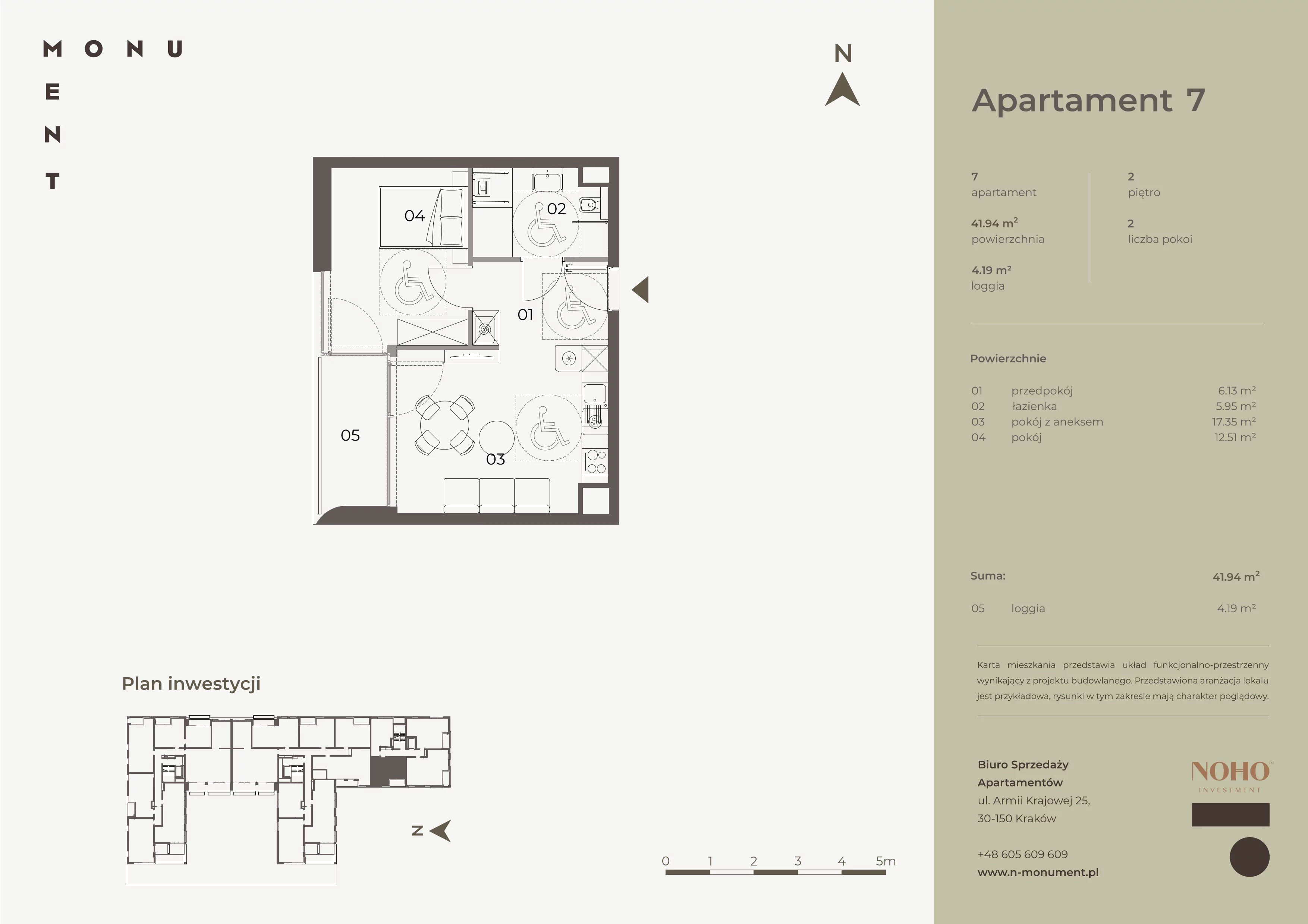 2 pokoje, mieszkanie 41,94 m², piętro 2, oferta nr 7, Monument, Kraków, Prądnik Biały, Azory, ul. Wybickiego 6