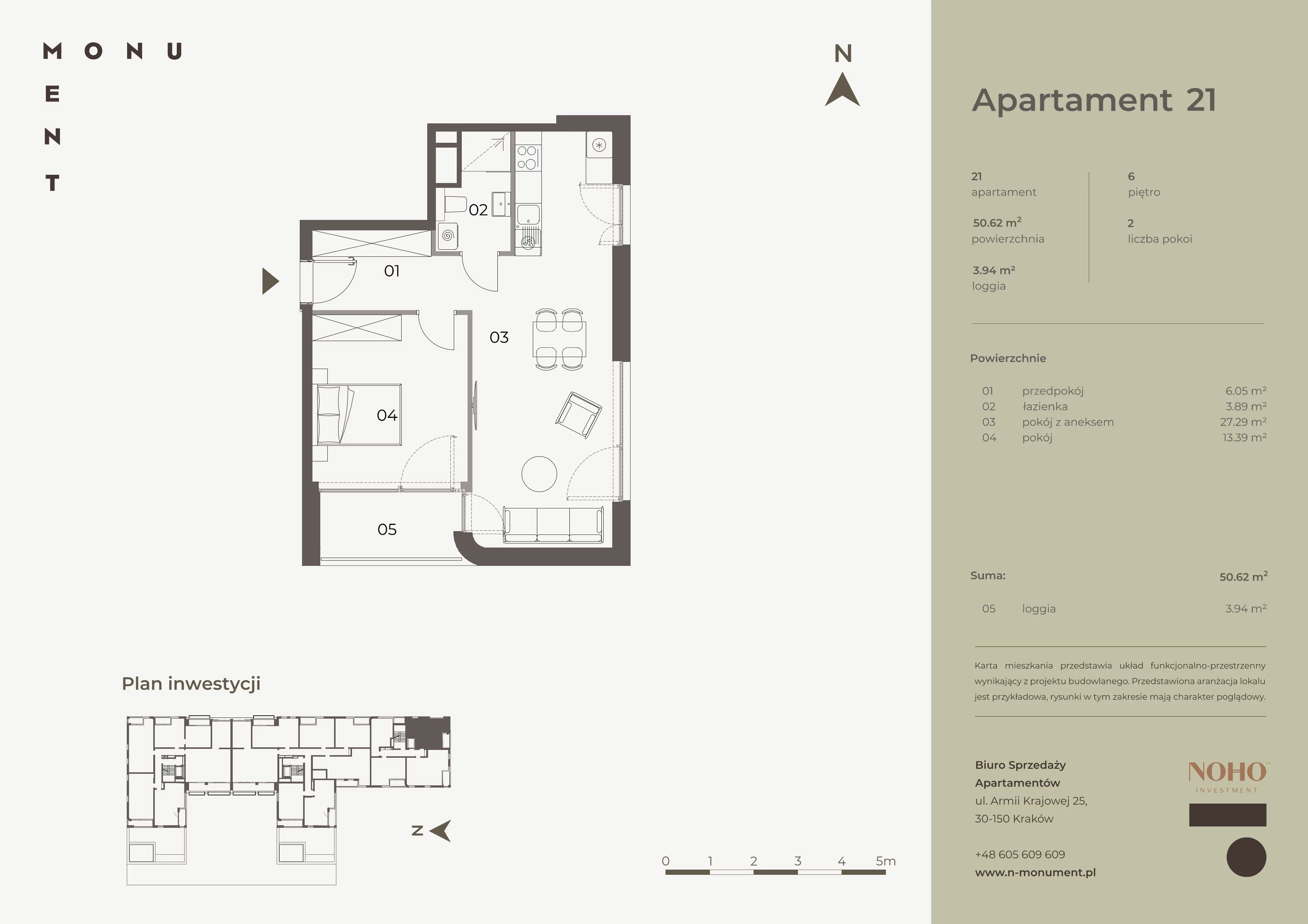 2 pokoje, mieszkanie 50,62 m², piętro 6, oferta nr 21, Monument, Kraków, Prądnik Biały, Azory, ul. Wybickiego 6