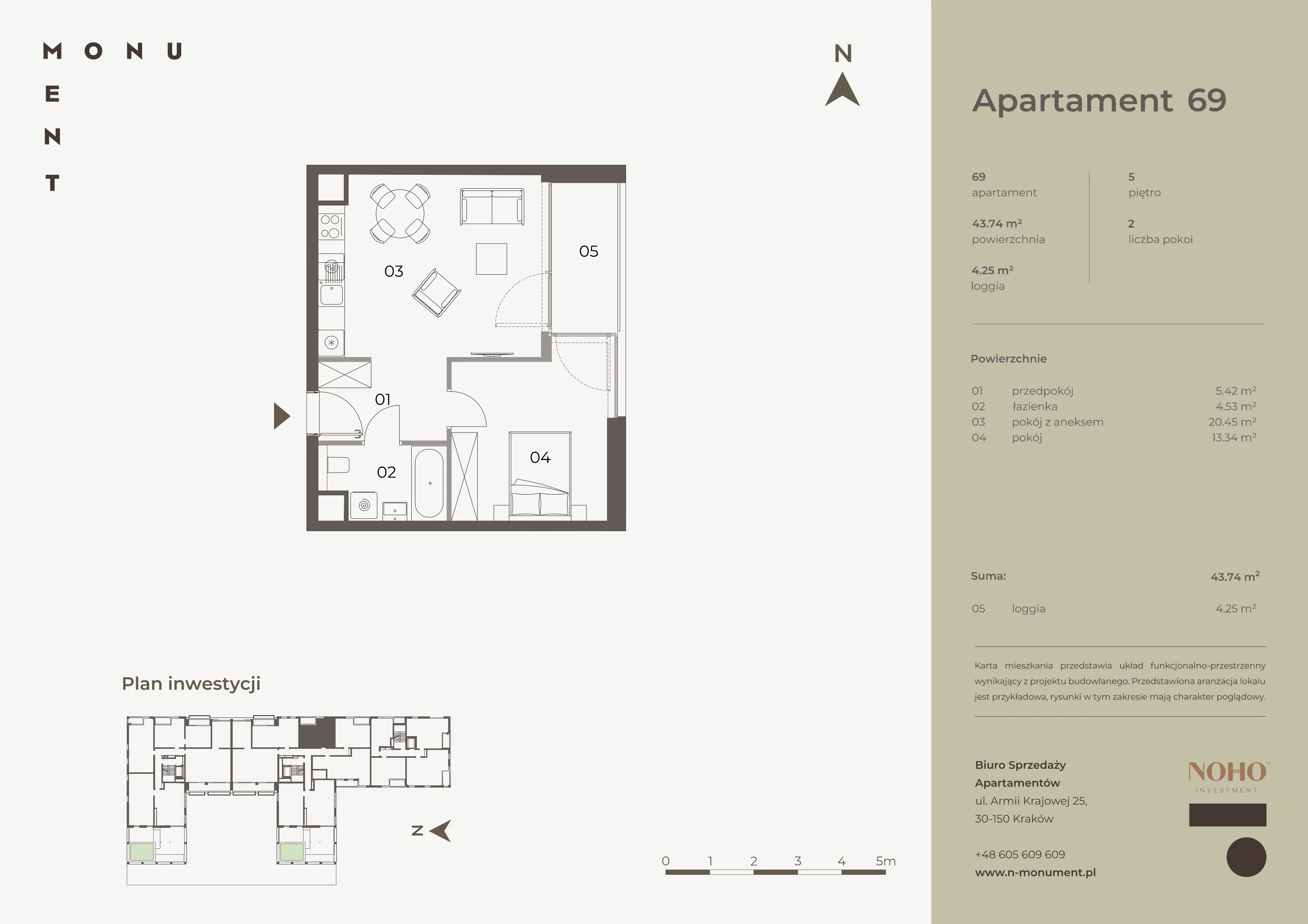 2 pokoje, mieszkanie 43,74 m², piętro 5, oferta nr 69, Monument, Kraków, Prądnik Biały, Azory, ul. Wybickiego 6
