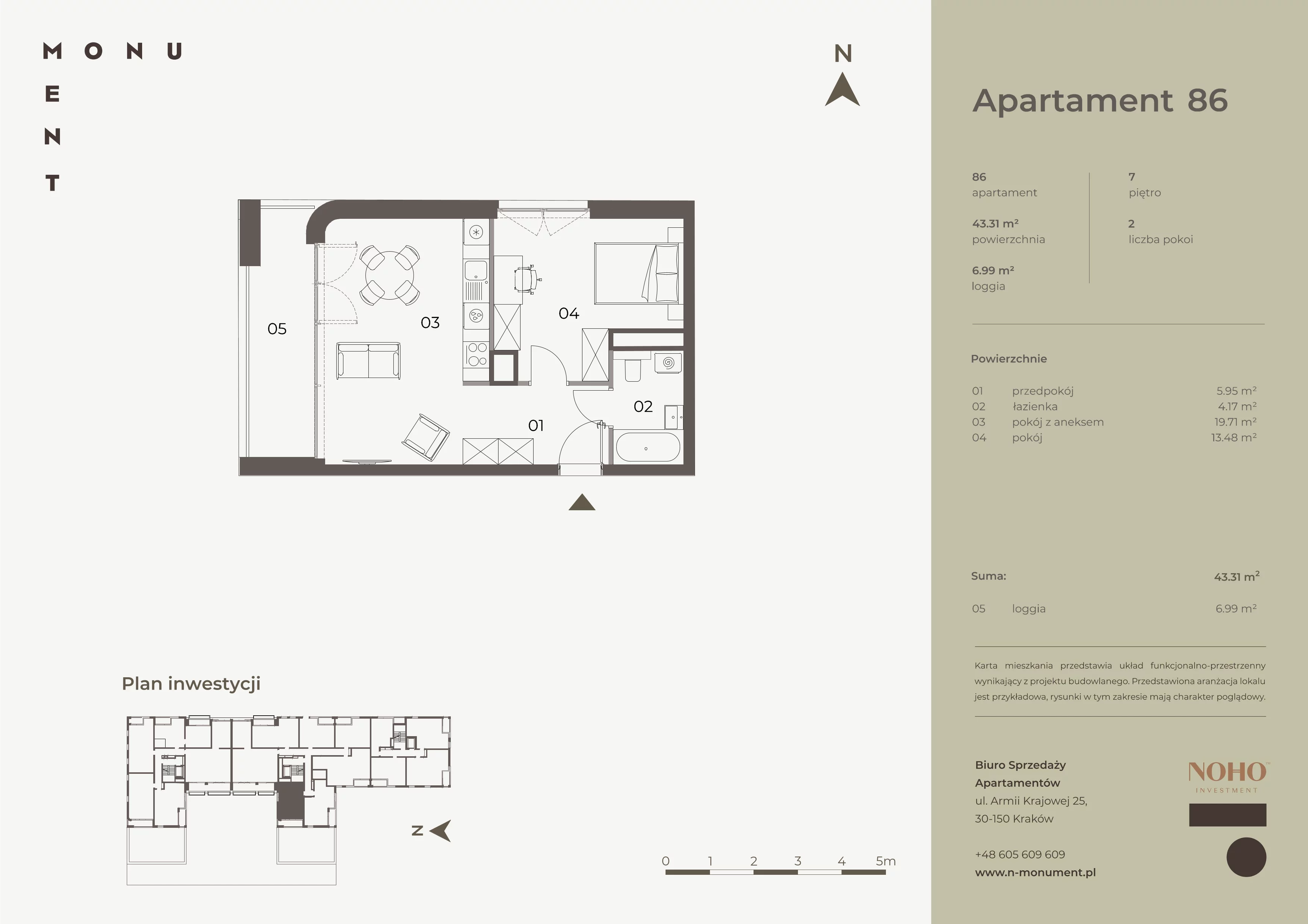 2 pokoje, mieszkanie 43,31 m², piętro 7, oferta nr 86, Monument, Kraków, Prądnik Biały, Azory, ul. Wybickiego 6