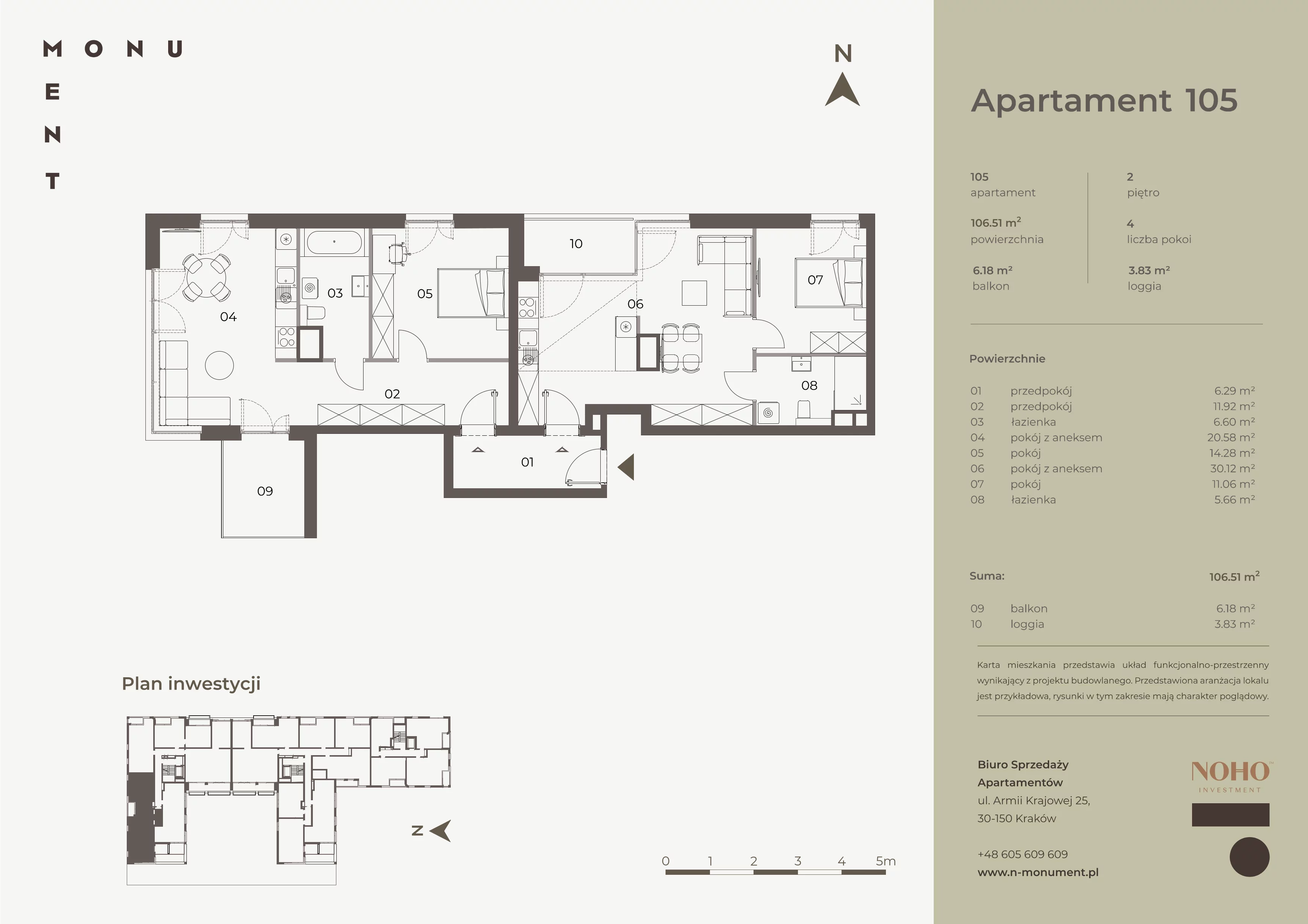 2 pokoje, mieszkanie 106,51 m², piętro 2, oferta nr 105, Monument, Kraków, Prądnik Biały, Azory, ul. Wybickiego 6
