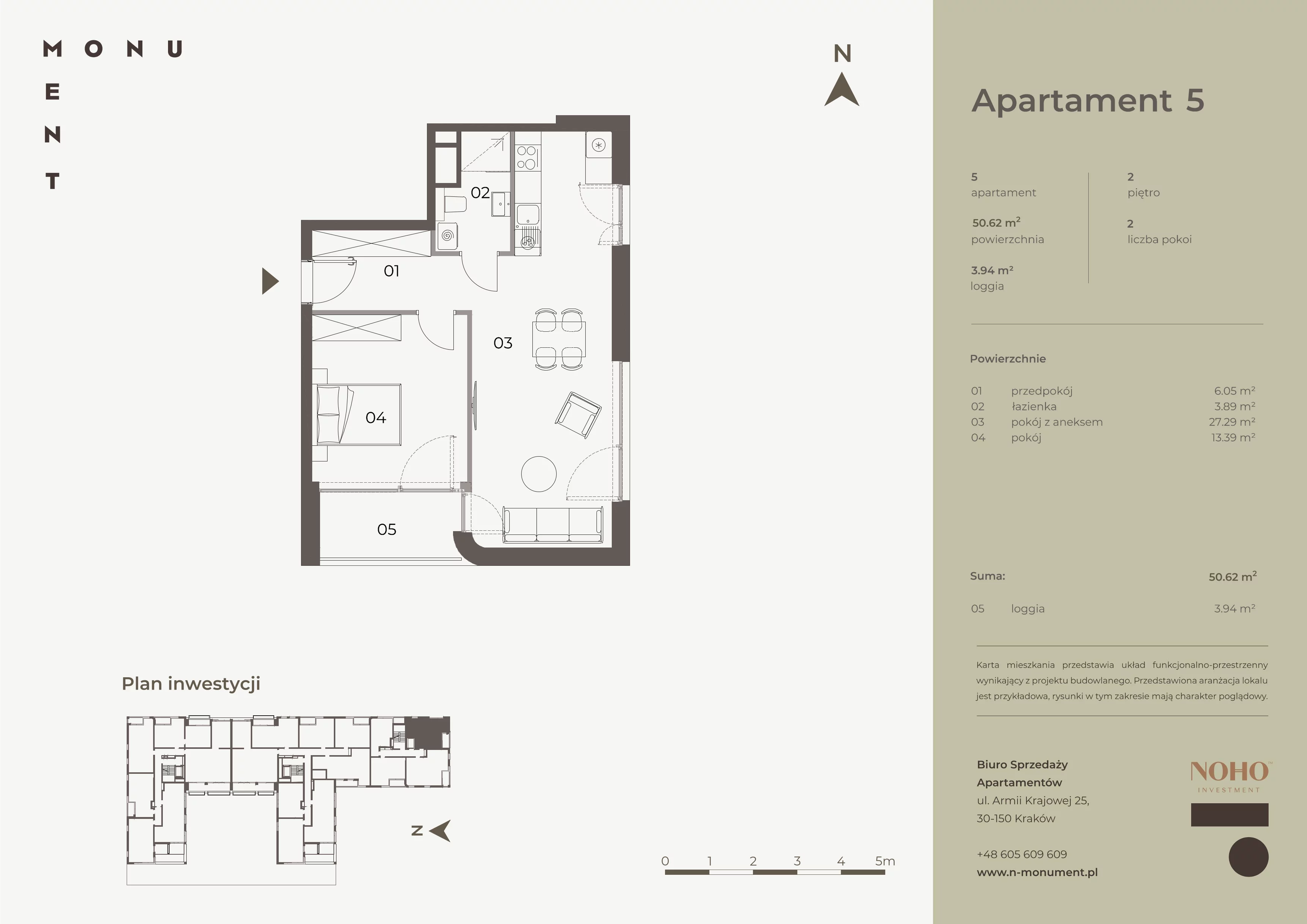 2 pokoje, mieszkanie 50,62 m², piętro 2, oferta nr 5, Monument, Kraków, Prądnik Biały, Azory, ul. Wybickiego 6