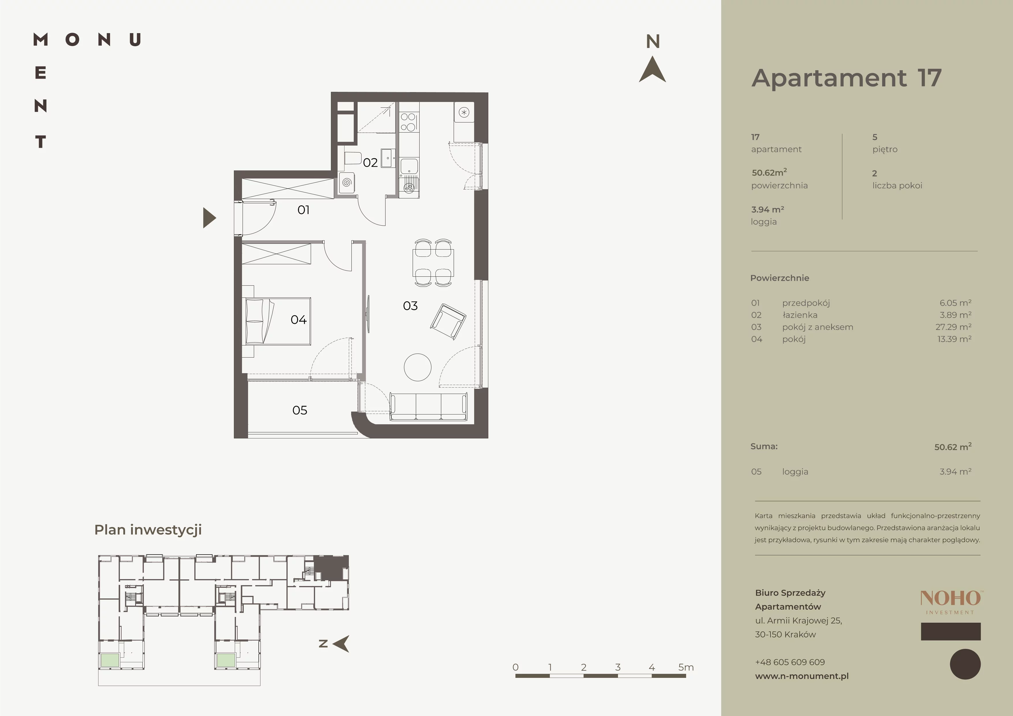 2 pokoje, mieszkanie 50,62 m², piętro 5, oferta nr 17, Monument, Kraków, Prądnik Biały, Azory, ul. Wybickiego 6