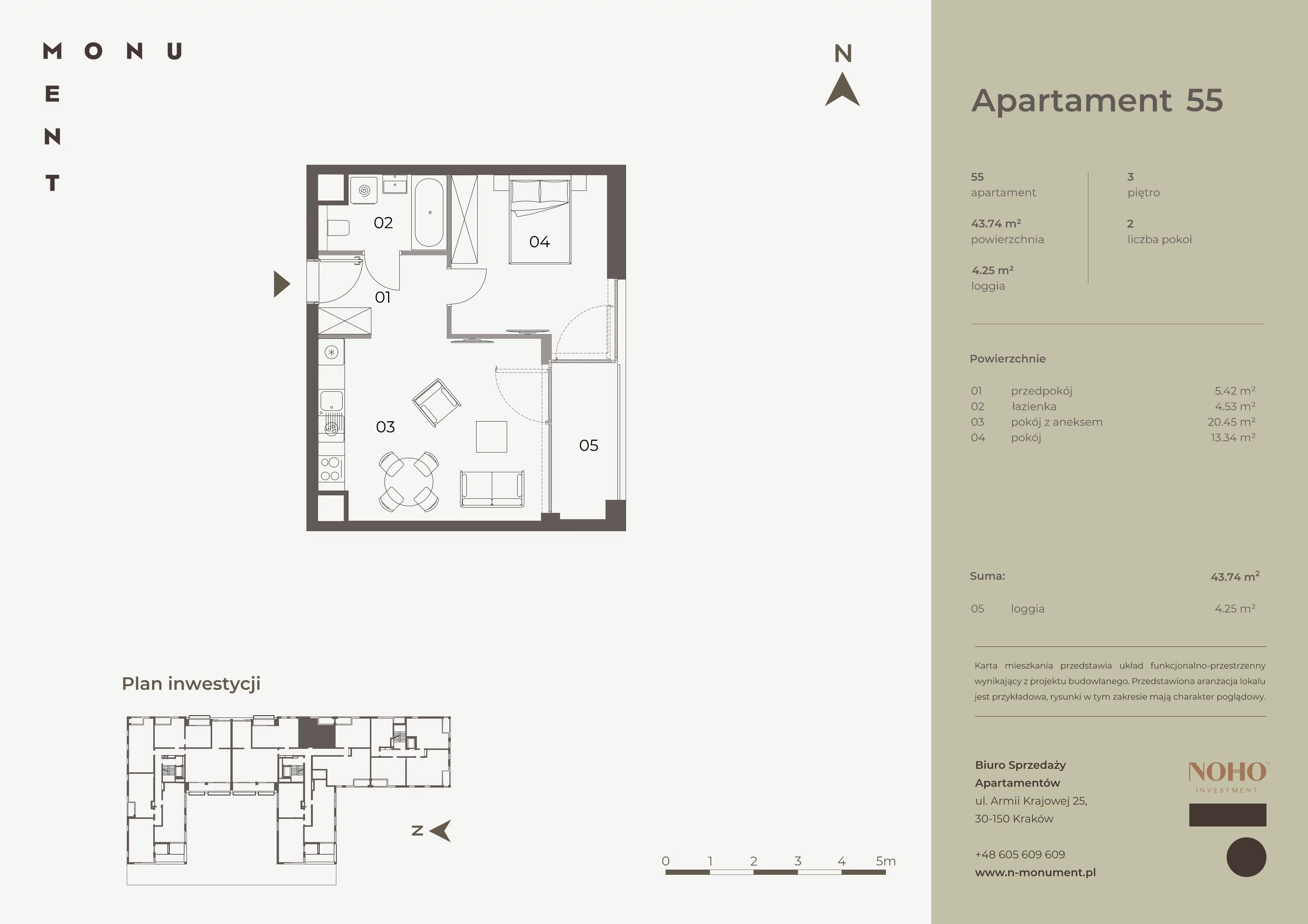 2 pokoje, mieszkanie 43,74 m², piętro 3, oferta nr 55, Monument, Kraków, Prądnik Biały, Azory, ul. Wybickiego 6