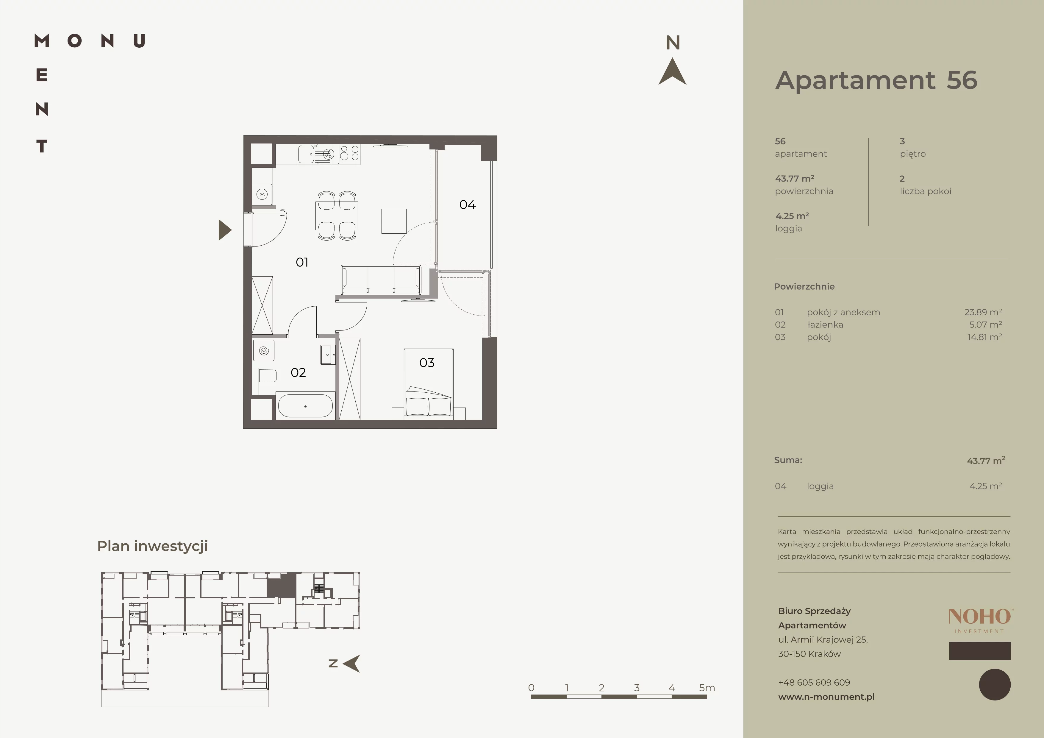 2 pokoje, mieszkanie 43,77 m², piętro 3, oferta nr 56, Monument, Kraków, Prądnik Biały, Azory, ul. Wybickiego 6