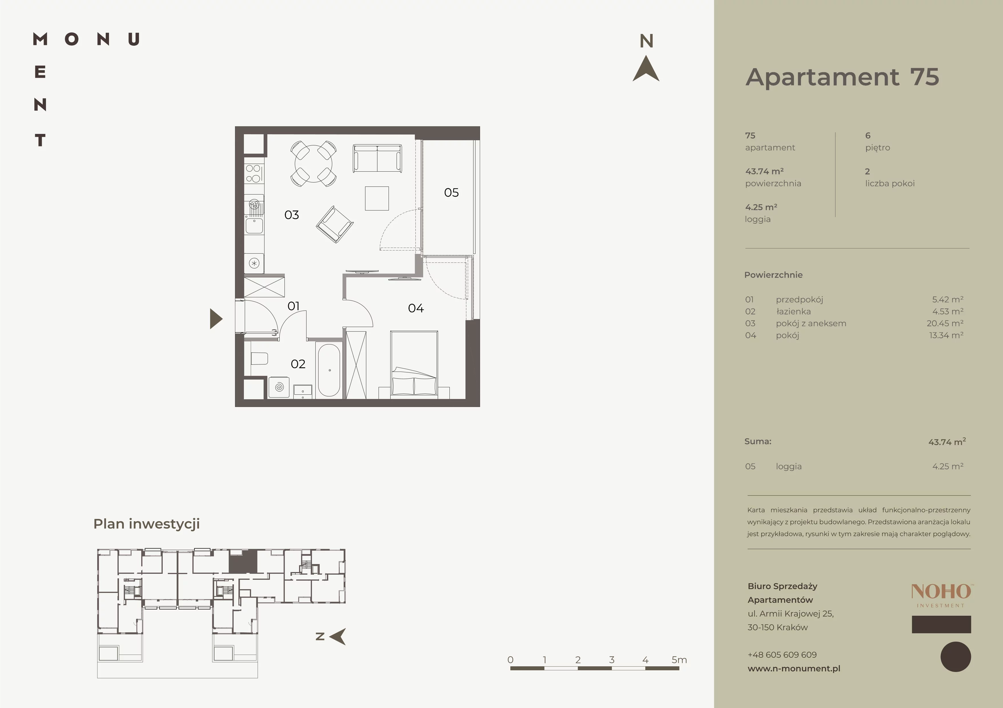 2 pokoje, mieszkanie 43,74 m², piętro 6, oferta nr 75, Monument, Kraków, Prądnik Biały, Azory, ul. Wybickiego 6