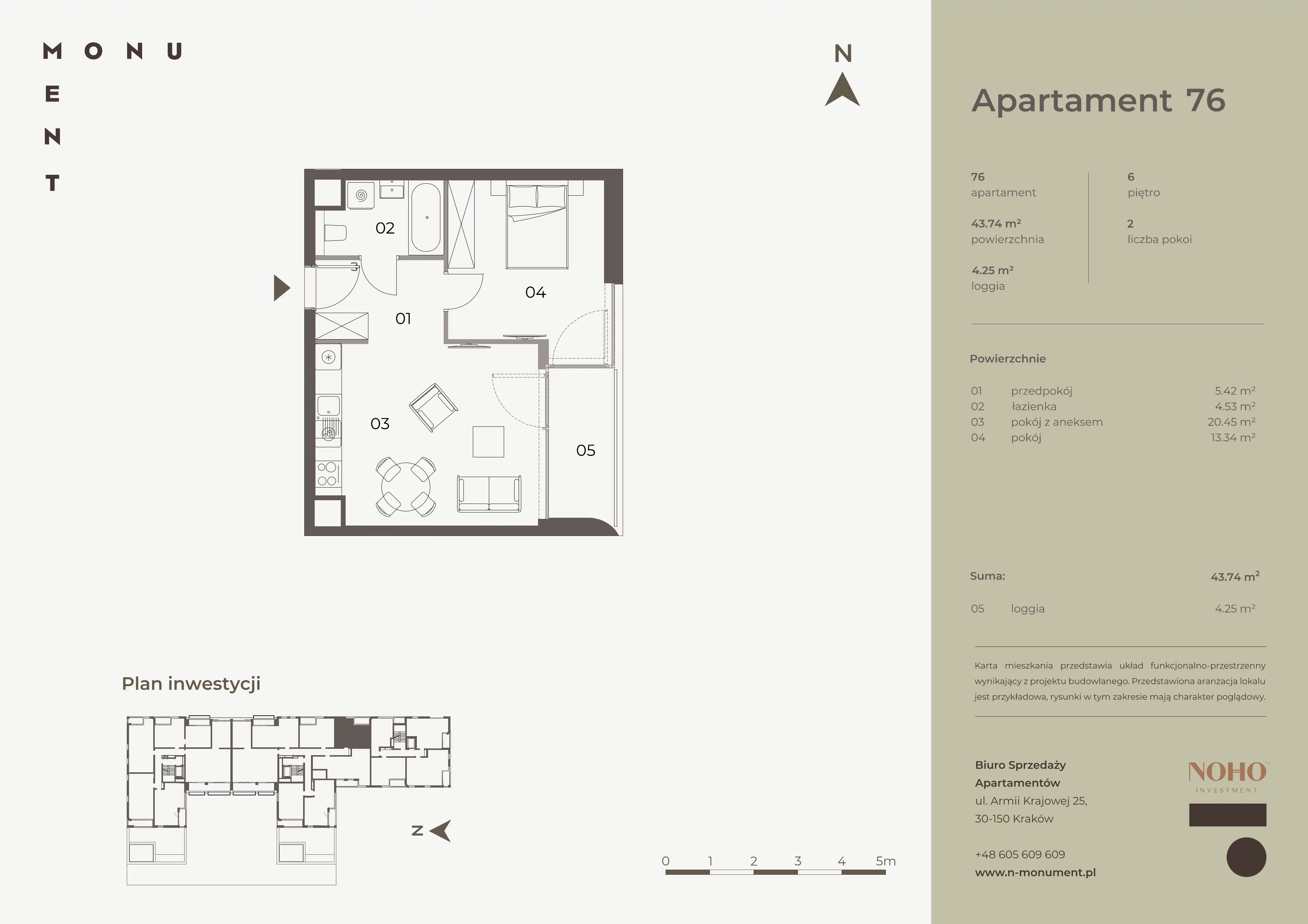 2 pokoje, mieszkanie 43,74 m², piętro 6, oferta nr 76, Monument, Kraków, Prądnik Biały, Azory, ul. Wybickiego 6