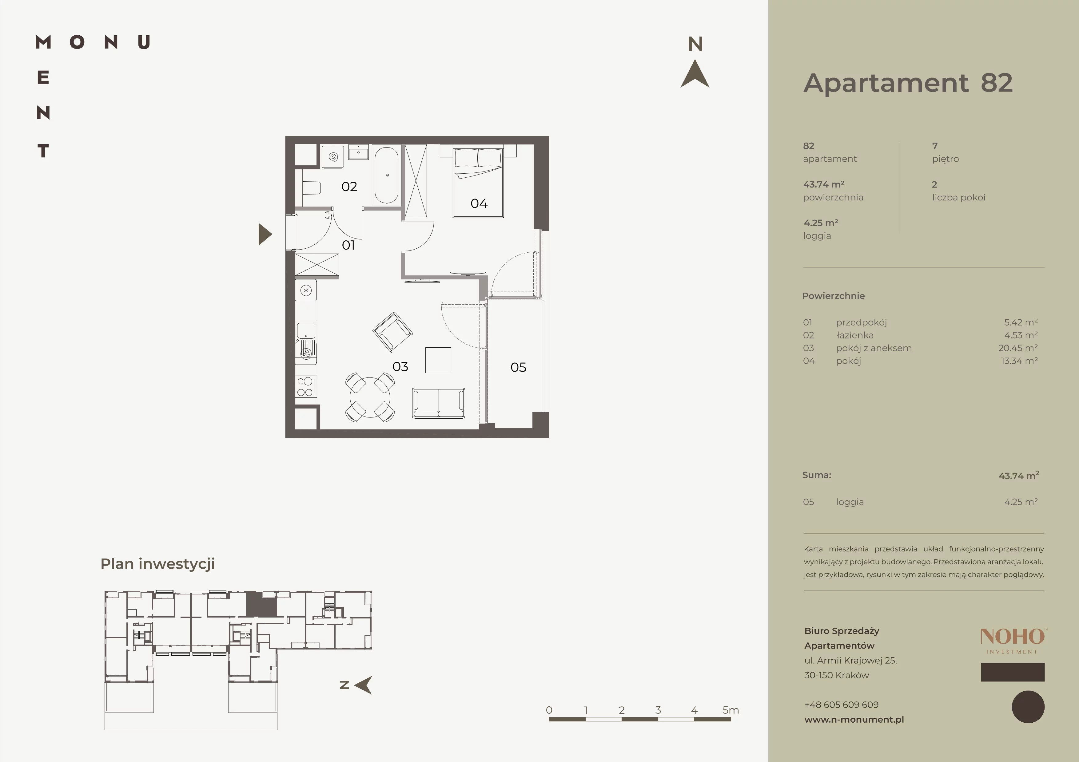 2 pokoje, mieszkanie 43,74 m², piętro 7, oferta nr 82, Monument, Kraków, Prądnik Biały, Azory, ul. Wybickiego 6