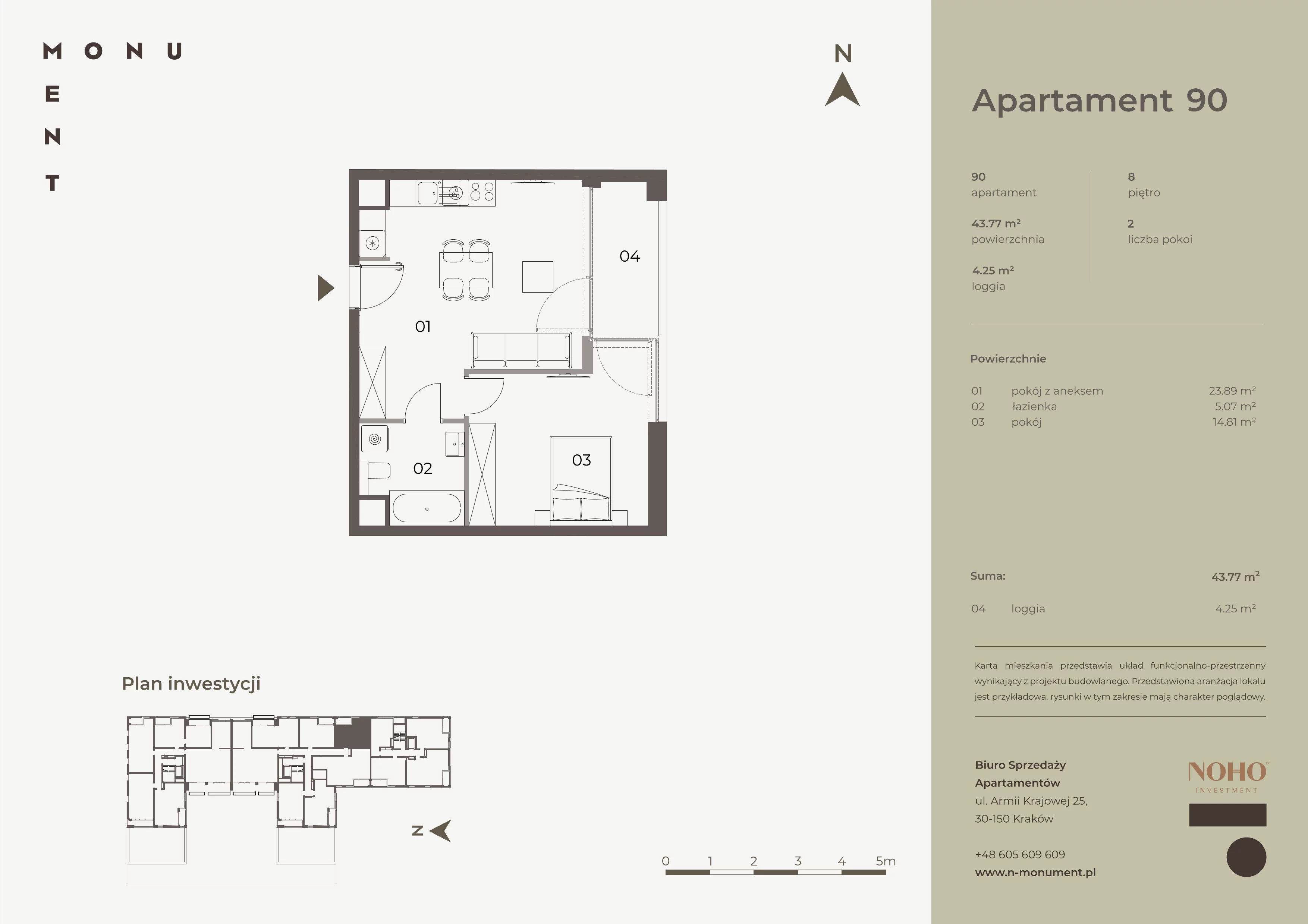 2 pokoje, mieszkanie 43,77 m², piętro 8, oferta nr 90, Monument, Kraków, Prądnik Biały, Azory, ul. Wybickiego 6