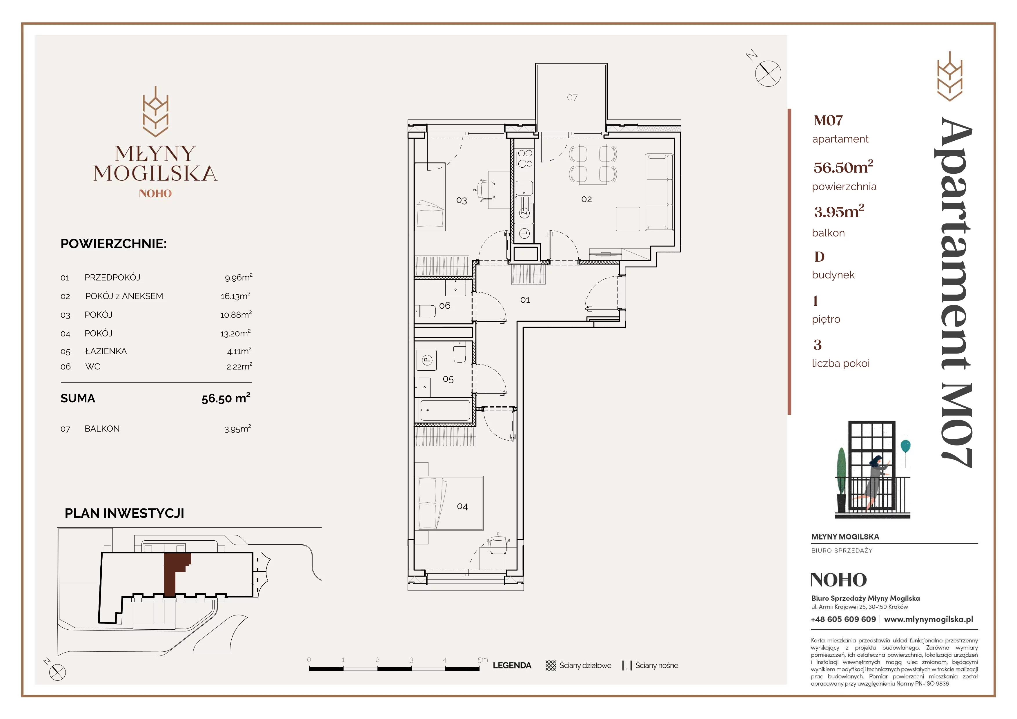 3 pokoje, mieszkanie 56,50 m², piętro 1, oferta nr D/7, Młyny Mogilska, Kraków, Prądnik Czerwony, Rakowice, ul. Mogilska