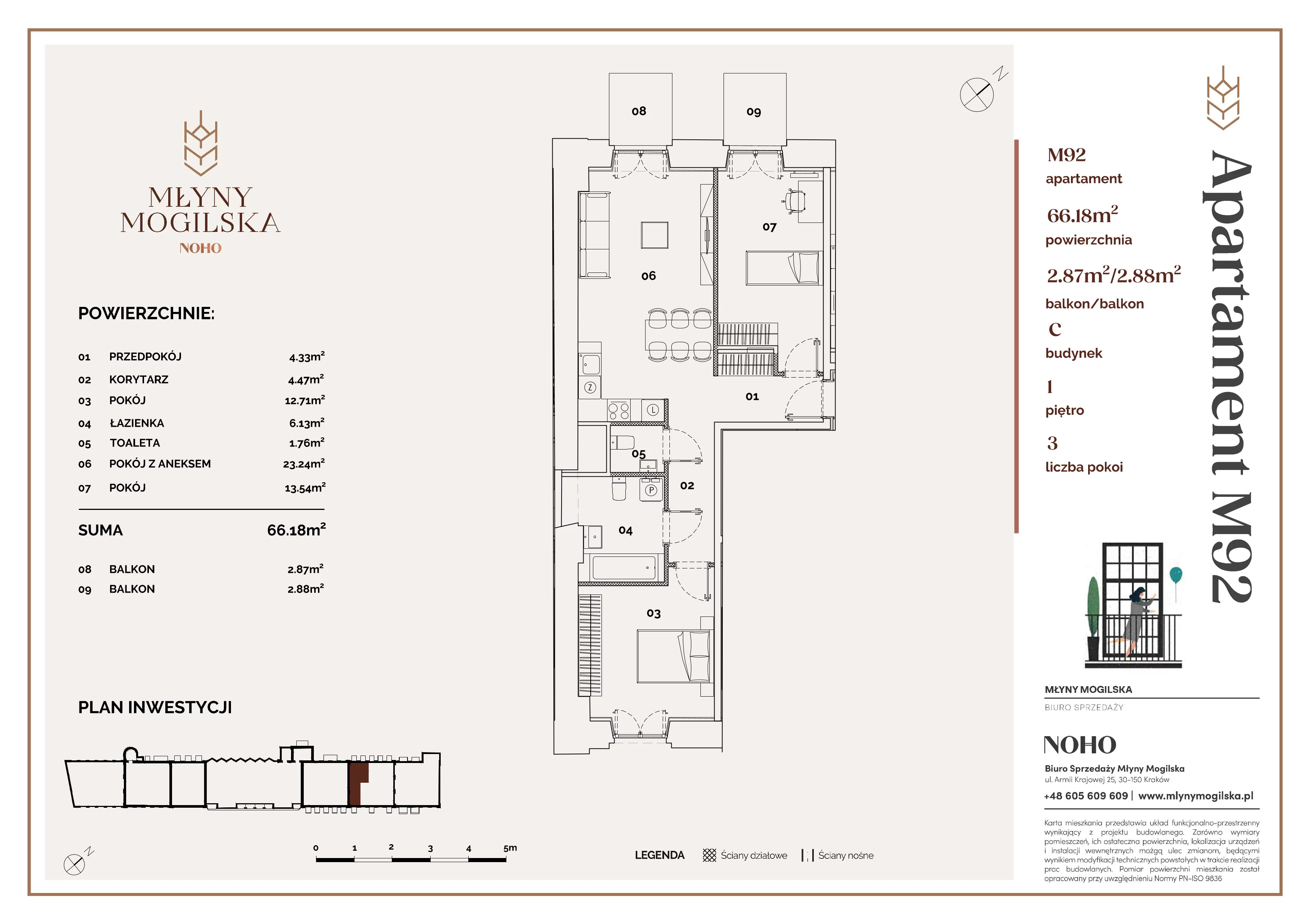 3 pokoje, mieszkanie 66,18 m², piętro 1, oferta nr C/92, Młyny Mogilska, Kraków, Prądnik Czerwony, Rakowice, ul. Mogilska