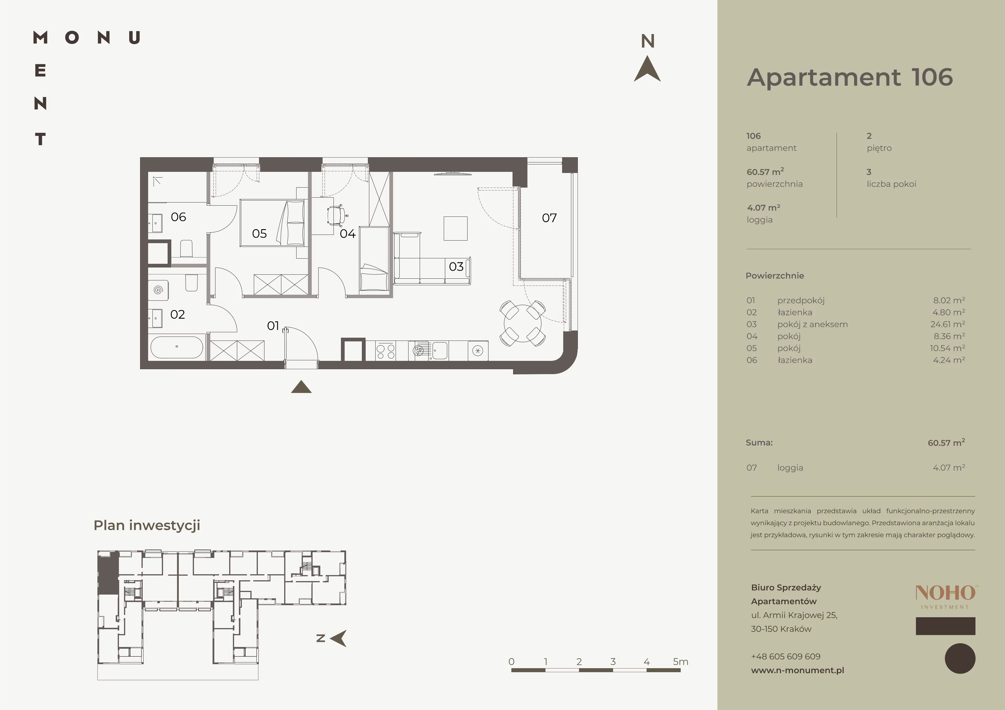 3 pokoje, mieszkanie 60,57 m², piętro 2, oferta nr 106, Monument, Kraków, Prądnik Biały, Azory, ul. Wybickiego 6