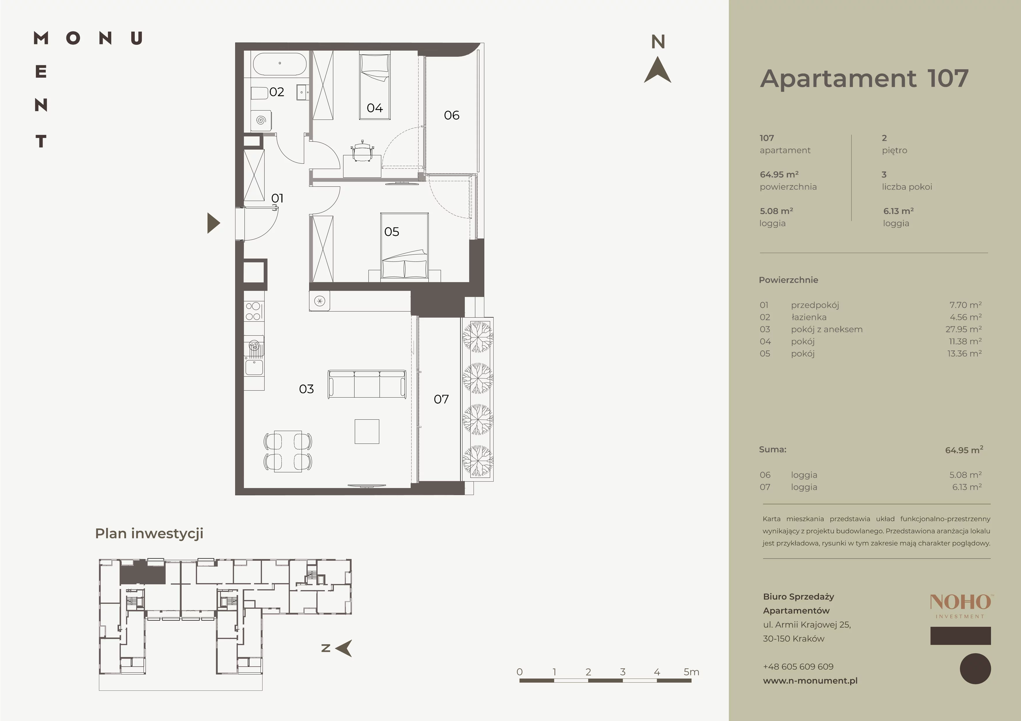 3 pokoje, mieszkanie 64,95 m², piętro 2, oferta nr 107, Monument, Kraków, Prądnik Biały, Azory, ul. Wybickiego 6