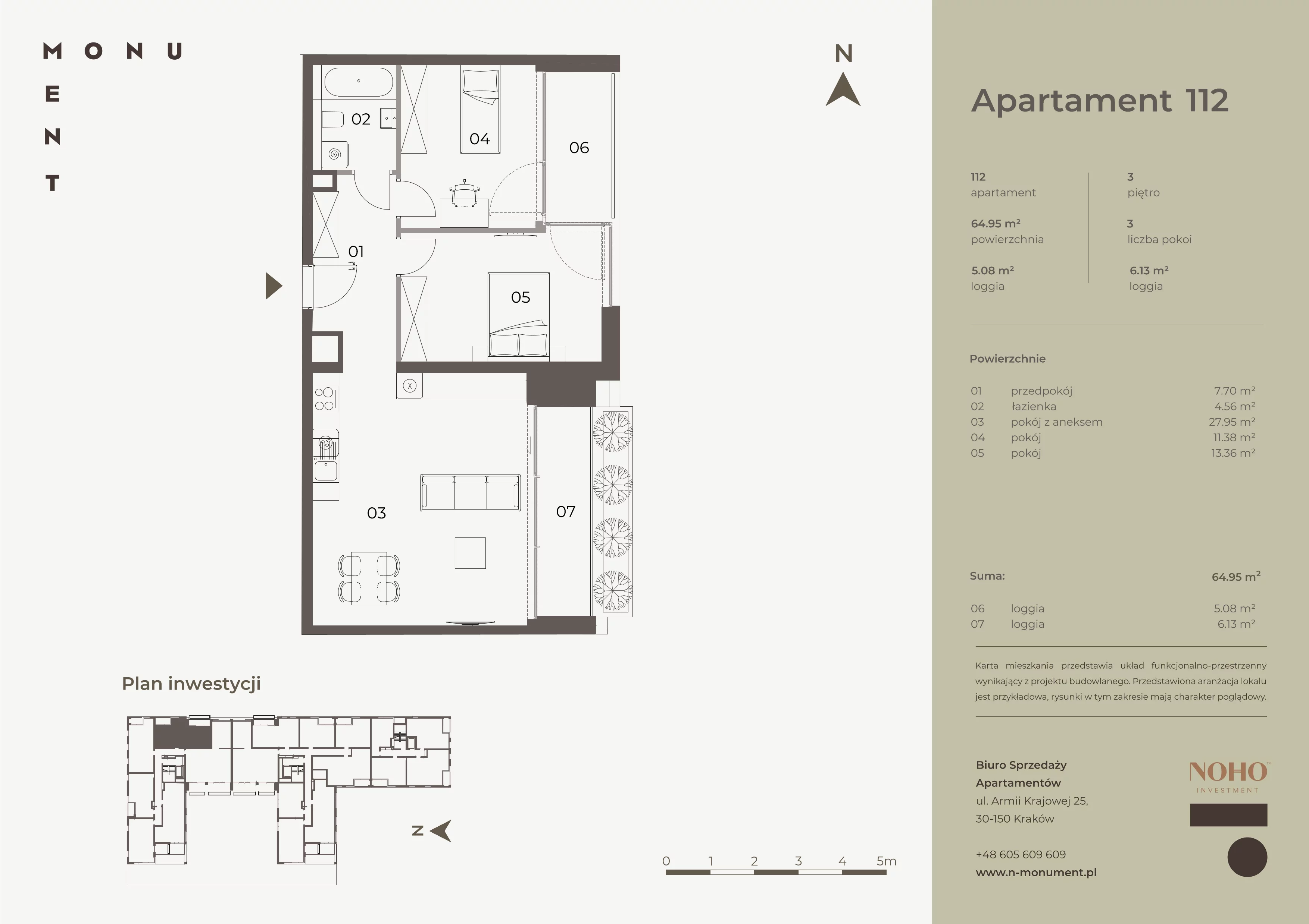 3 pokoje, mieszkanie 64,95 m², piętro 3, oferta nr 112, Monument, Kraków, Prądnik Biały, Azory, ul. Wybickiego 6