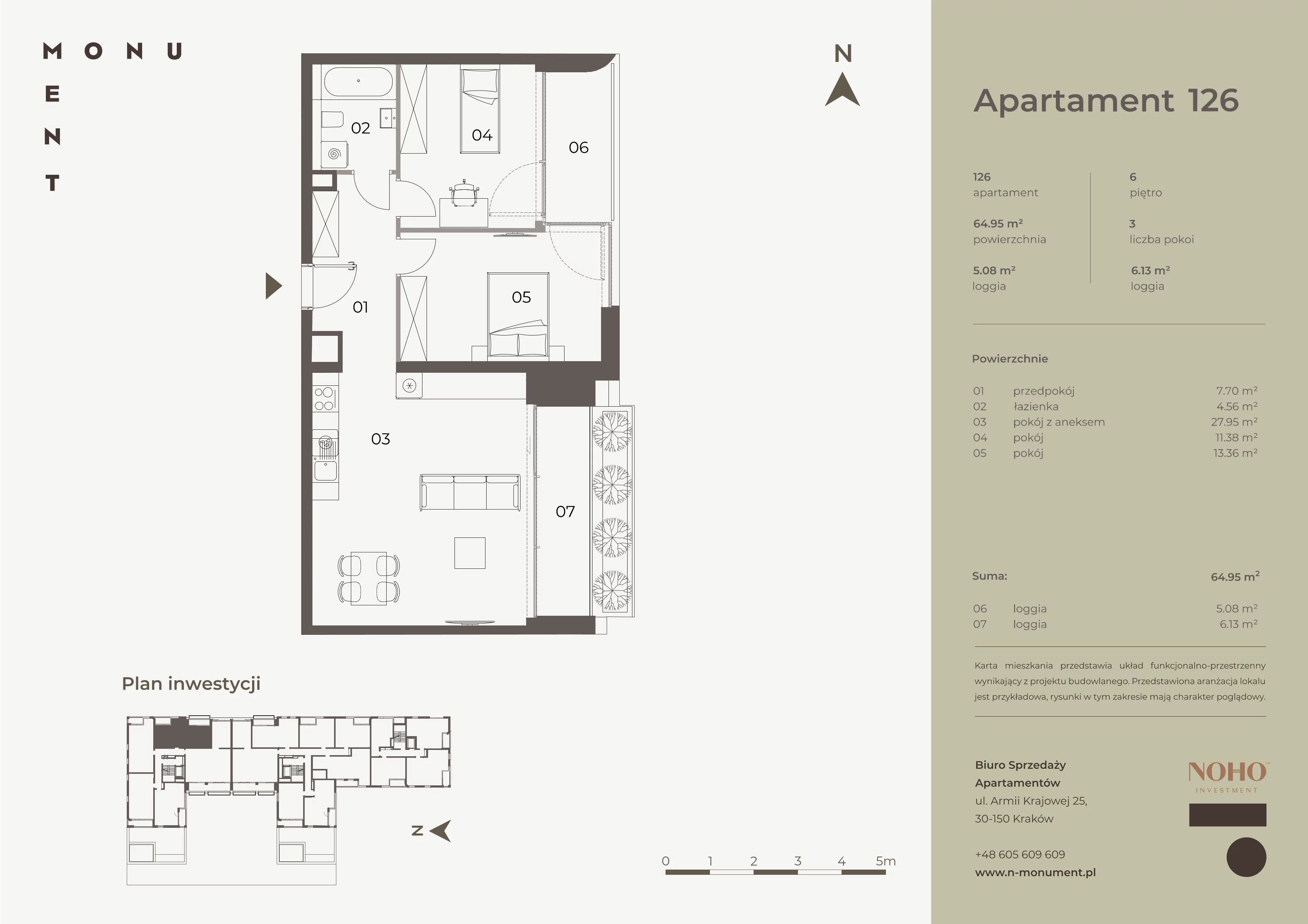 3 pokoje, mieszkanie 64,95 m², piętro 6, oferta nr 126, Monument, Kraków, Prądnik Biały, Azory, ul. Wybickiego 6