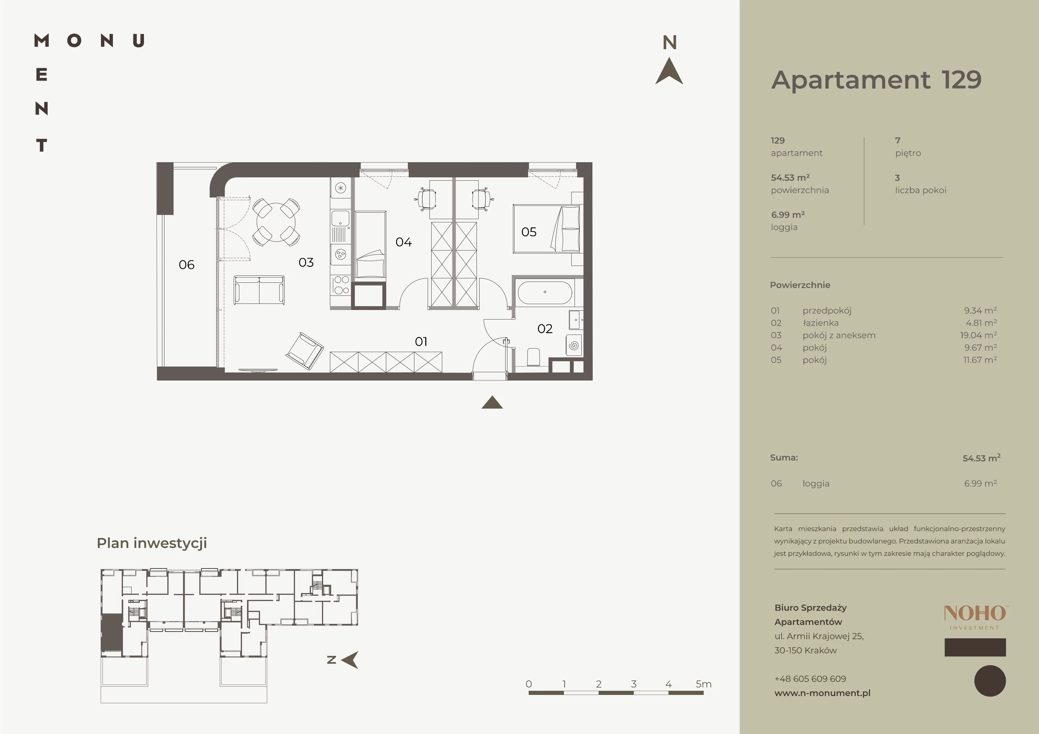 3 pokoje, mieszkanie 54,53 m², piętro 7, oferta nr 129, Monument, Kraków, Prądnik Biały, Azory, ul. Wybickiego 6