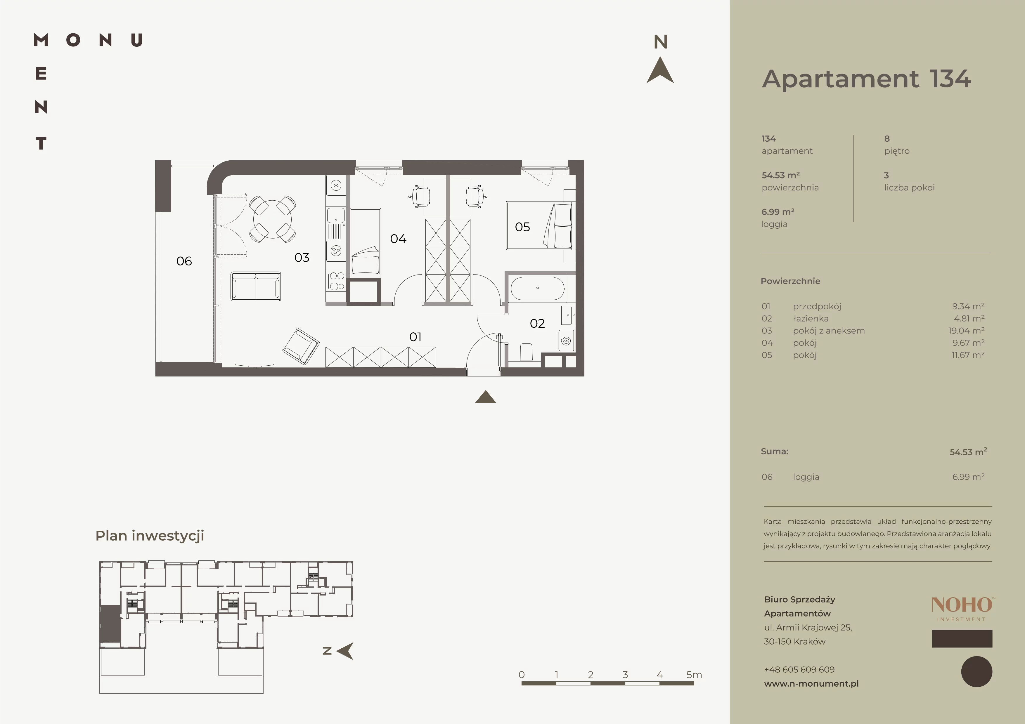 3 pokoje, mieszkanie 54,53 m², piętro 8, oferta nr 134, Monument, Kraków, Prądnik Biały, Azory, ul. Wybickiego 6