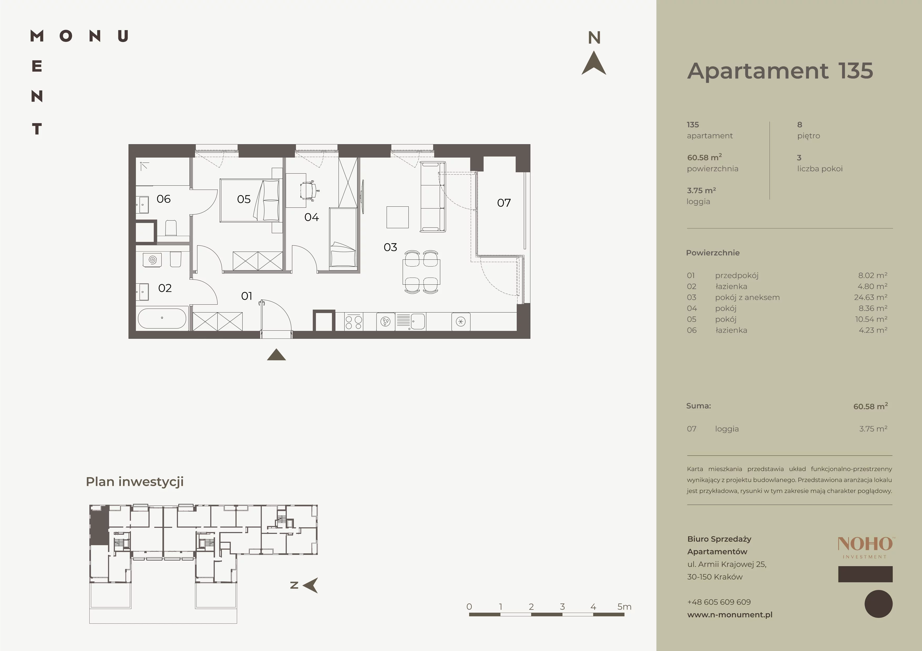 3 pokoje, mieszkanie 60,58 m², piętro 8, oferta nr 135, Monument, Kraków, Prądnik Biały, Azory, ul. Wybickiego 6