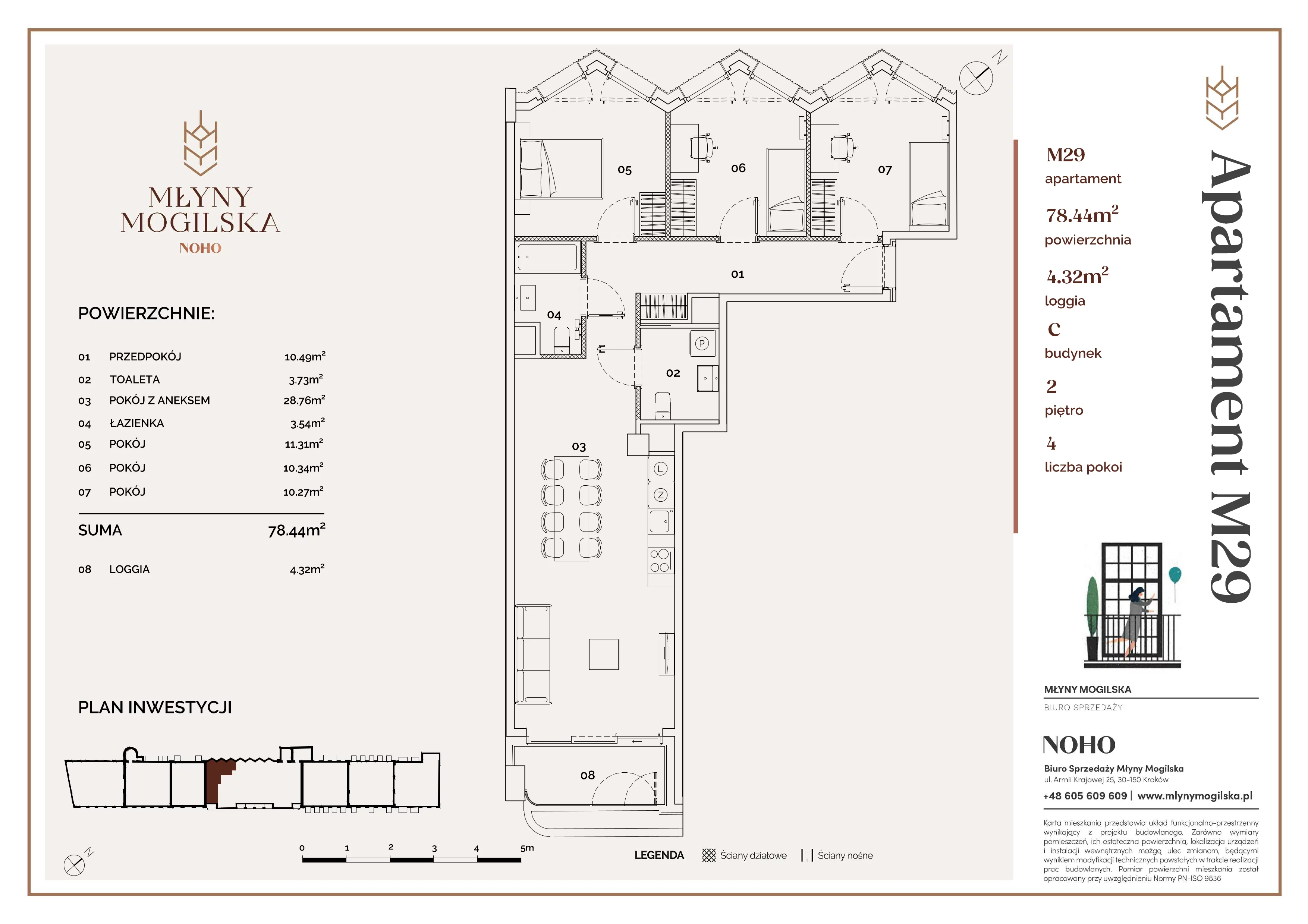 4 pokoje, mieszkanie 78,44 m², piętro 2, oferta nr C/29, Młyny Mogilska, Kraków, Prądnik Czerwony, Rakowice, ul. Mogilska
