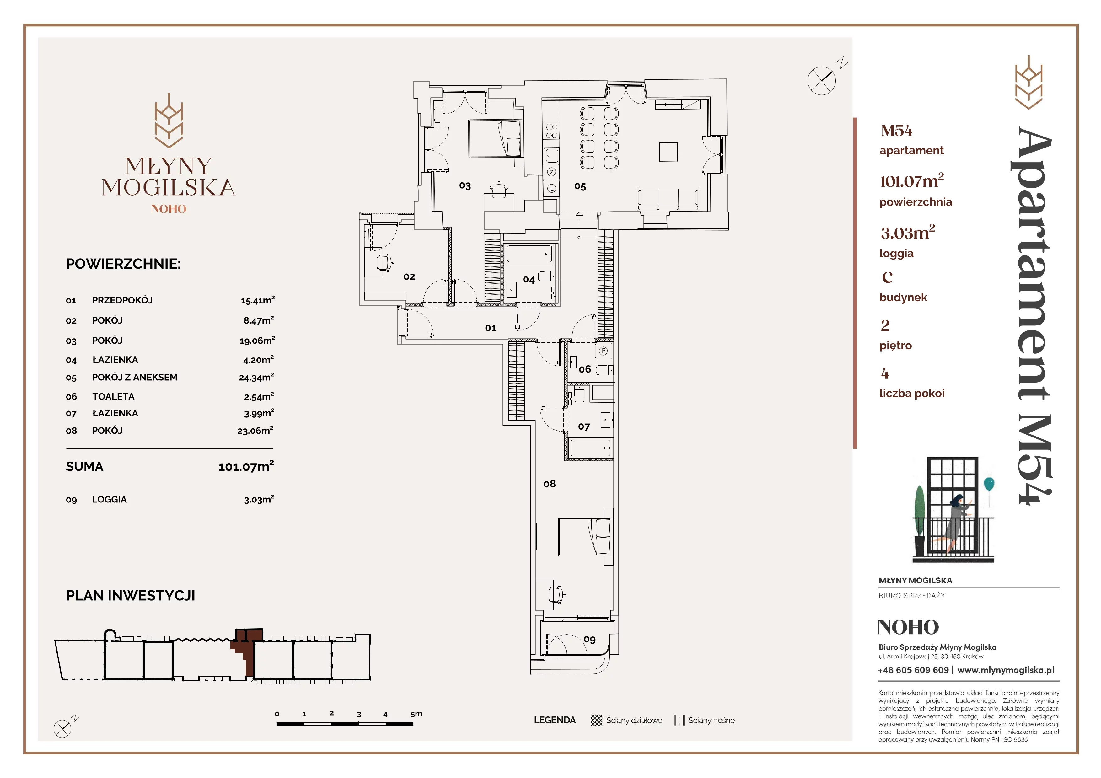 4 pokoje, mieszkanie 101,07 m², piętro 2, oferta nr C/54, Młyny Mogilska, Kraków, Prądnik Czerwony, Rakowice, ul. Mogilska