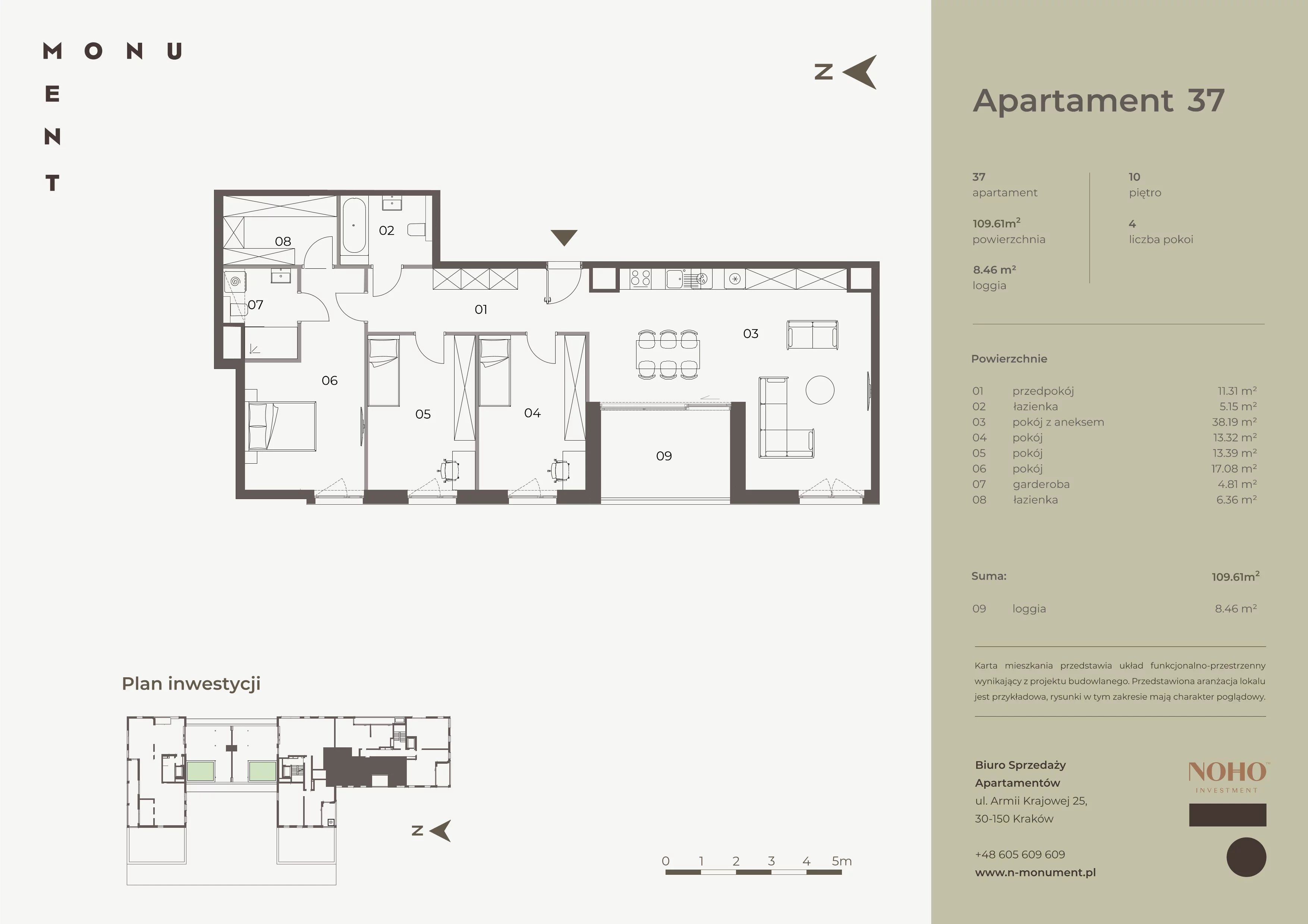 4 pokoje, mieszkanie 109,61 m², piętro 10, oferta nr 37, Monument, Kraków, Prądnik Biały, Azory, ul. Wybickiego 6