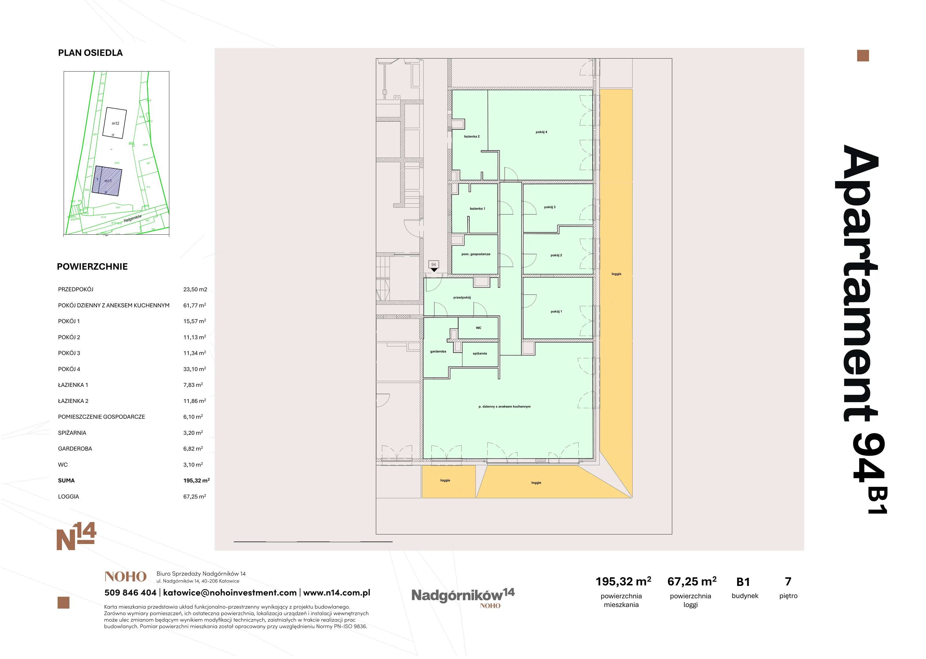 5 pokoi, apartament 195,32 m², piętro 7, oferta nr B1/94, Nadgórników 14, Katowice, Bogucice, ul. Nadgórników 14