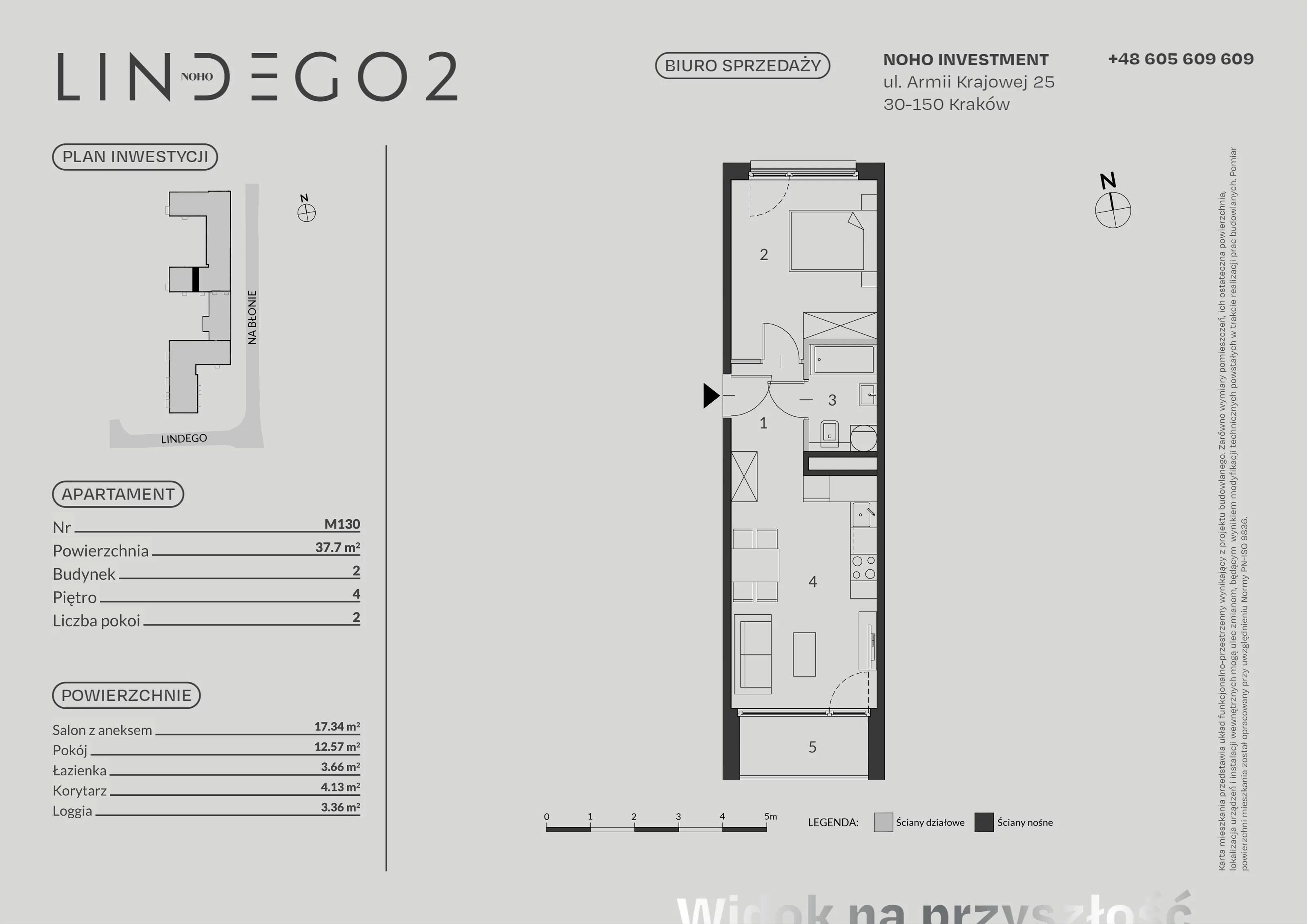 2 pokoje, apartament 37,70 m², piętro 4, oferta nr 130, LINDEGO2, Kraków, Bronowice, ul. Lindego 2