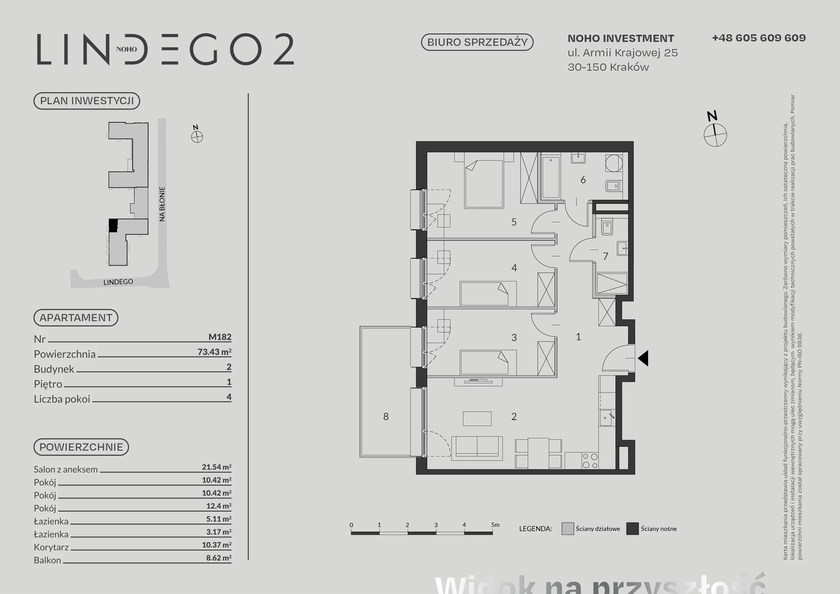 4 pokoje, apartament 73,43 m², piętro 1, oferta nr 182, LINDEGO2, Kraków, Bronowice, ul. Lindego 2
