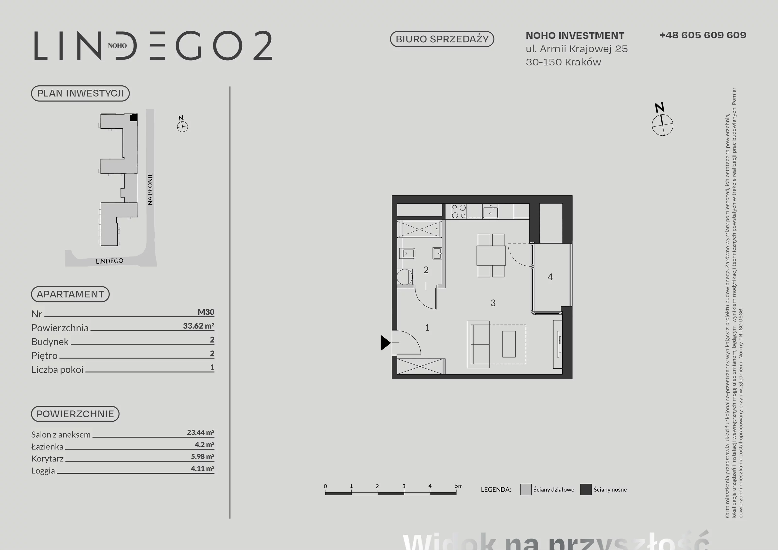 1 pokój, apartament 33,62 m², piętro 2, oferta nr 30, LINDEGO2, Kraków, Bronowice, ul. Lindego 2
