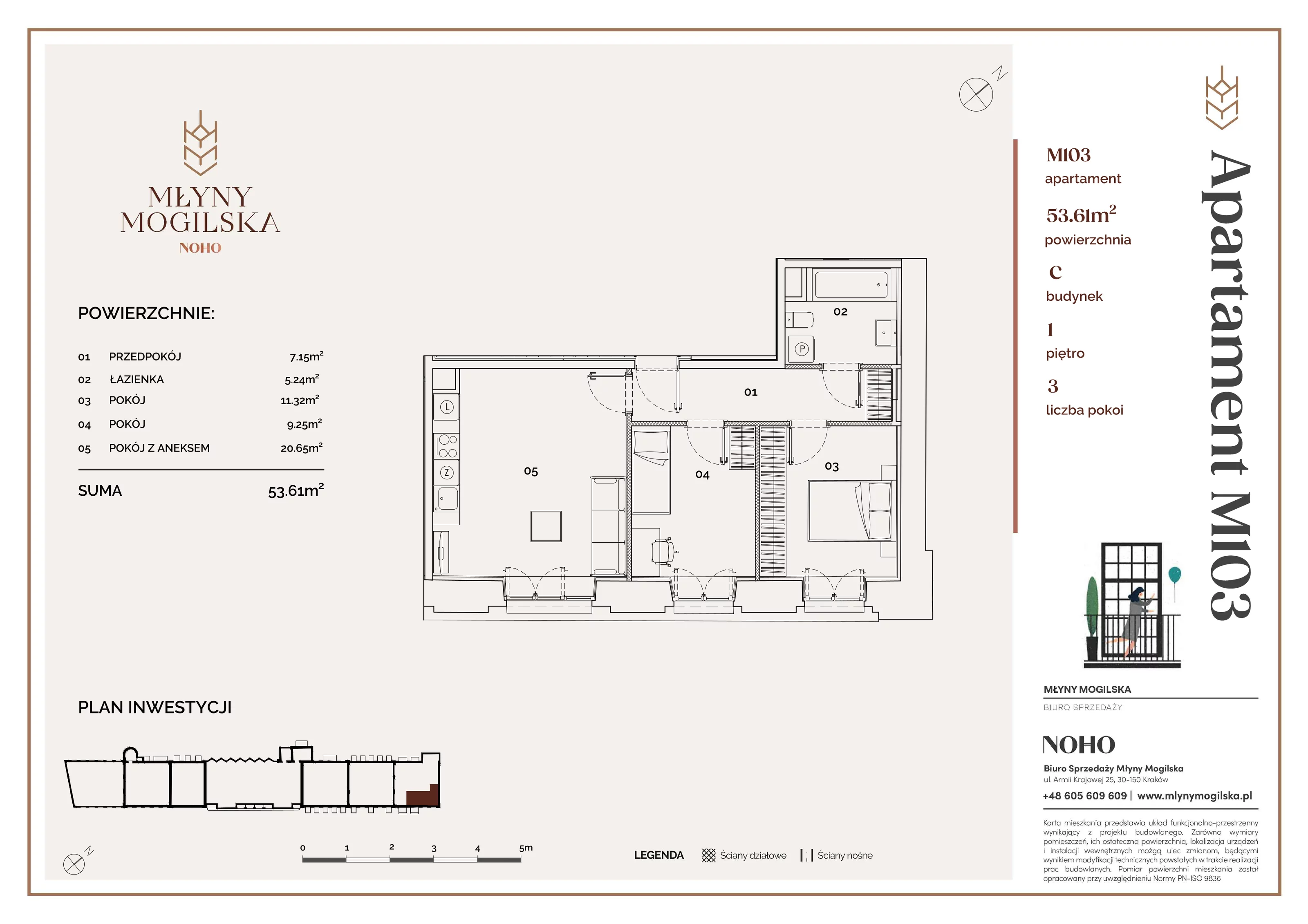 3 pokoje, apartament 53,61 m², piętro 1, oferta nr 103/C, Młyny Mogilska, Kraków, Prądnik Czerwony, Rakowice, ul. Mogilska