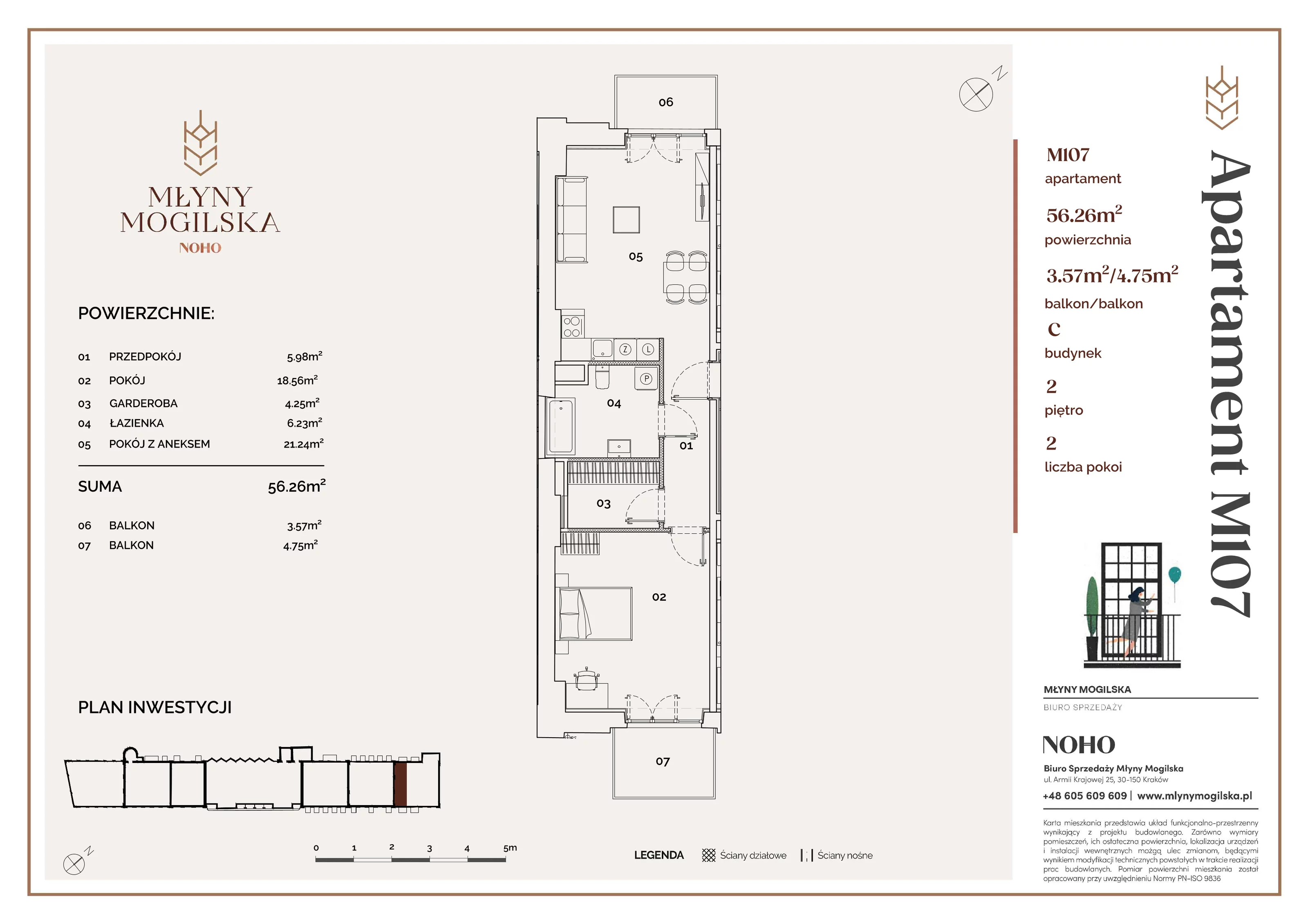 Apartament 56,20 m², piętro 2, oferta nr 107/C, Młyny Mogilska, Kraków, Prądnik Czerwony, Rakowice, ul. Mogilska