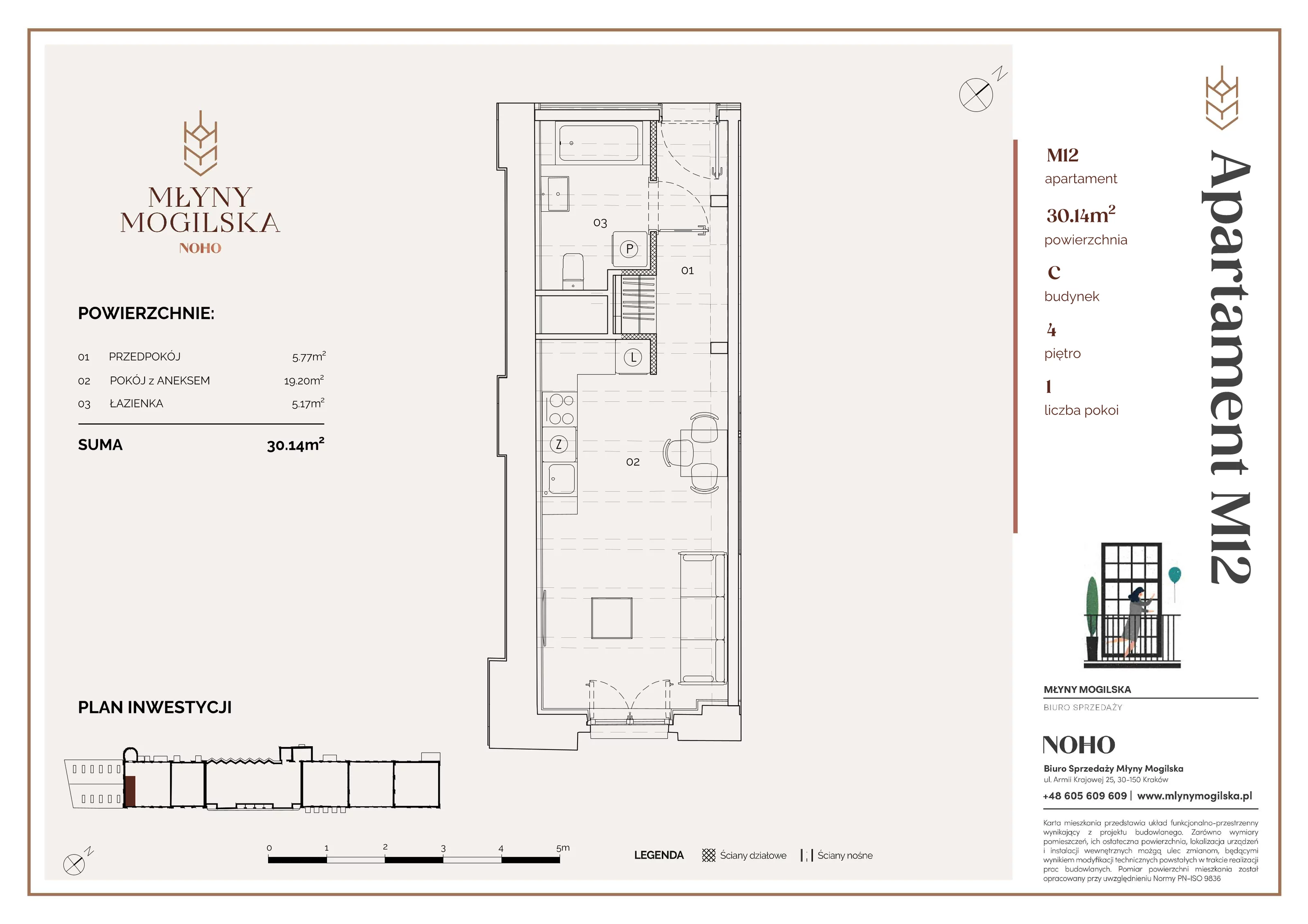 Apartament 30,14 m², piętro 4, oferta nr 12/C, Młyny Mogilska, Kraków, Prądnik Czerwony, Rakowice, ul. Mogilska