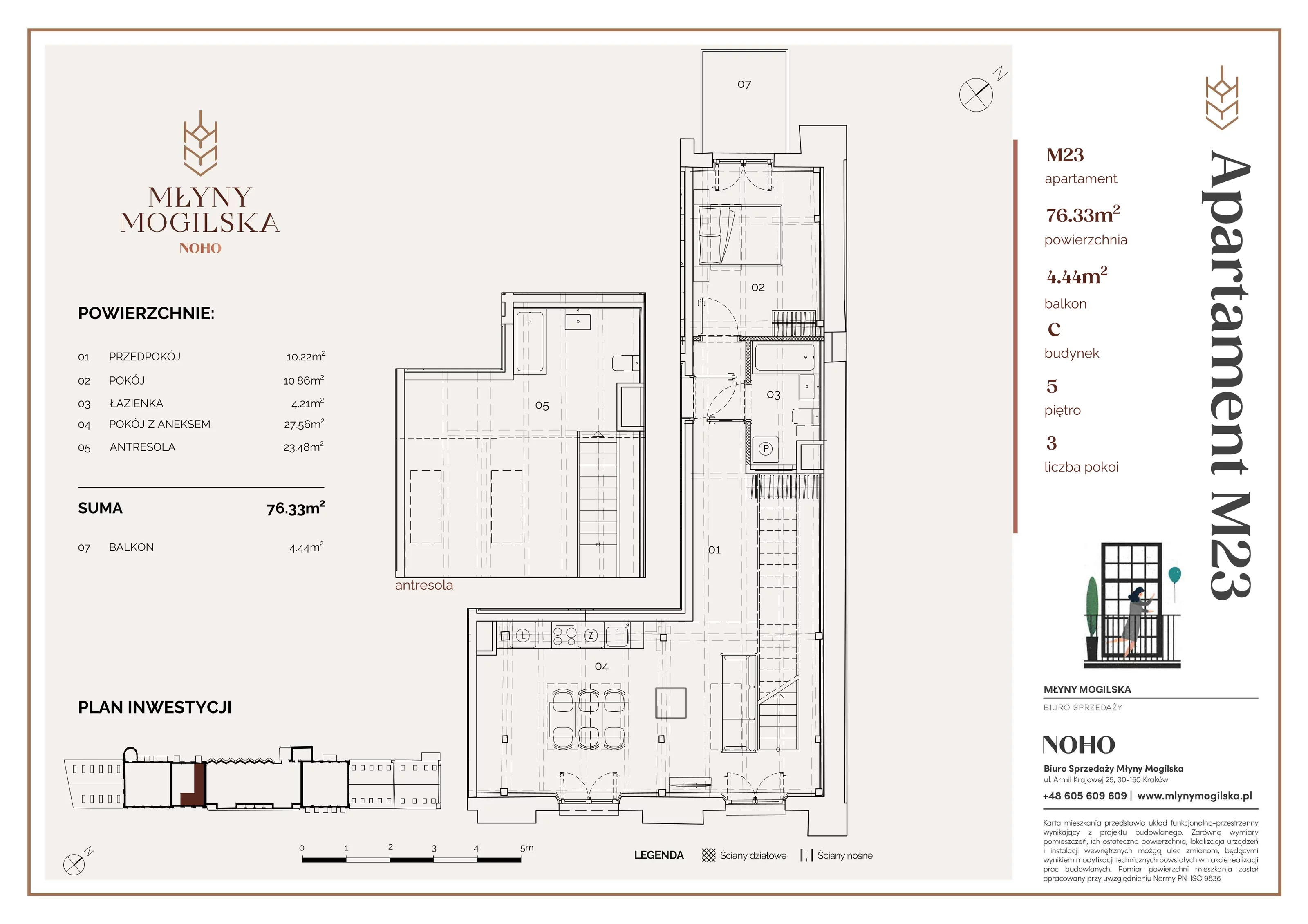 Apartament 76,33 m², piętro 5, oferta nr 23/C, Młyny Mogilska, Kraków, Prądnik Czerwony, Rakowice, ul. Mogilska