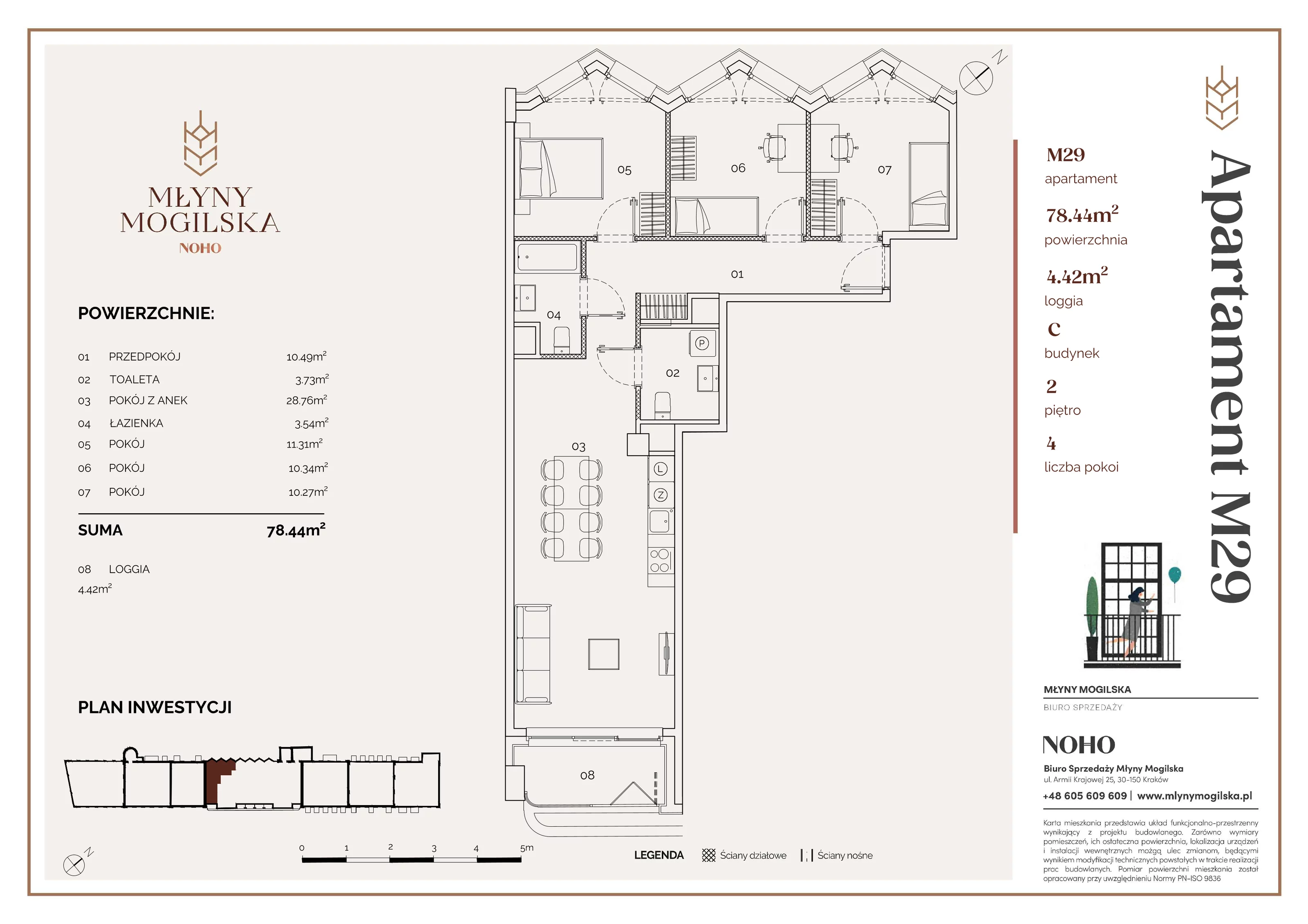 4 pokoje, apartament 78,44 m², piętro 2, oferta nr 29/C, Młyny Mogilska, Kraków, Prądnik Czerwony, Rakowice, ul. Mogilska