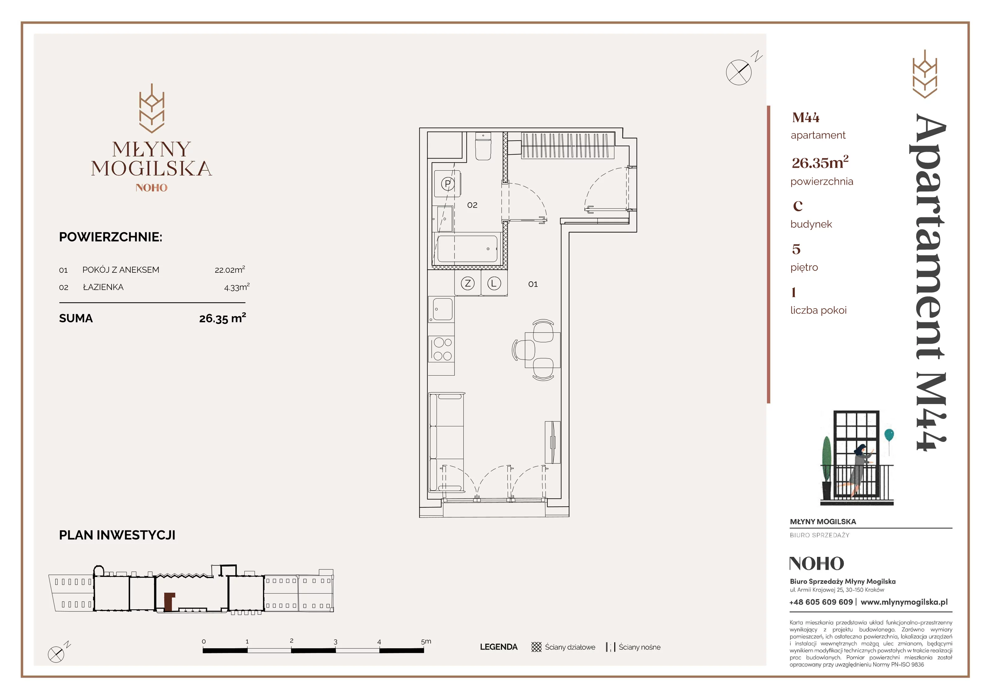 Apartament 26,35 m², piętro 5, oferta nr 44/C, Młyny Mogilska, Kraków, Prądnik Czerwony, Rakowice, ul. Mogilska