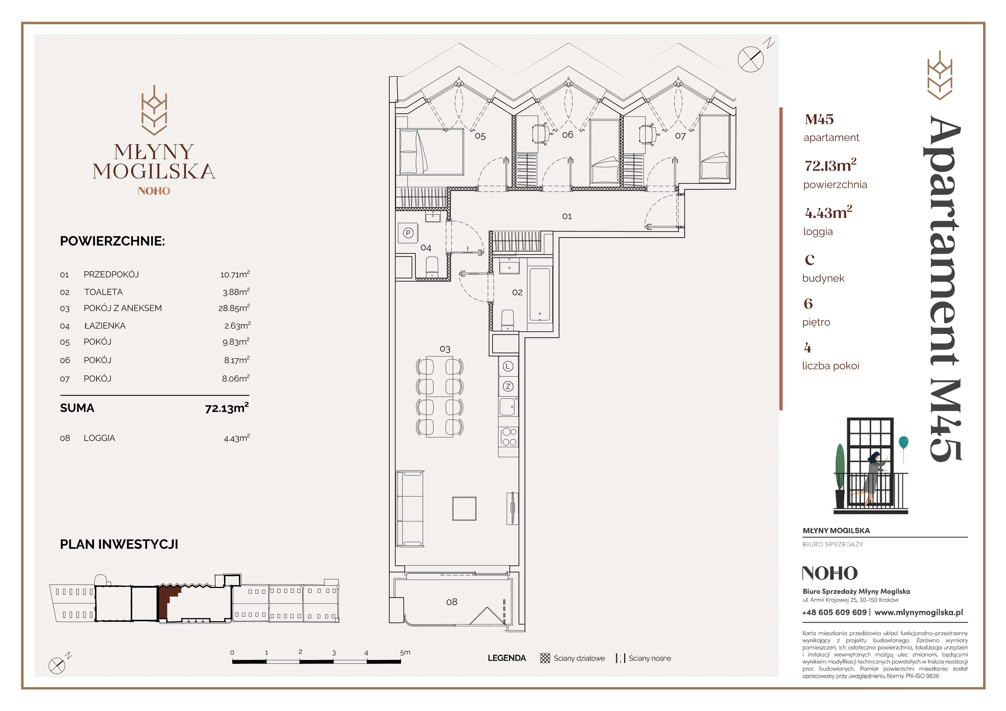 4 pokoje, apartament 72,13 m², piętro 6, oferta nr 45/C, Młyny Mogilska, Kraków, Prądnik Czerwony, Rakowice, ul. Mogilska